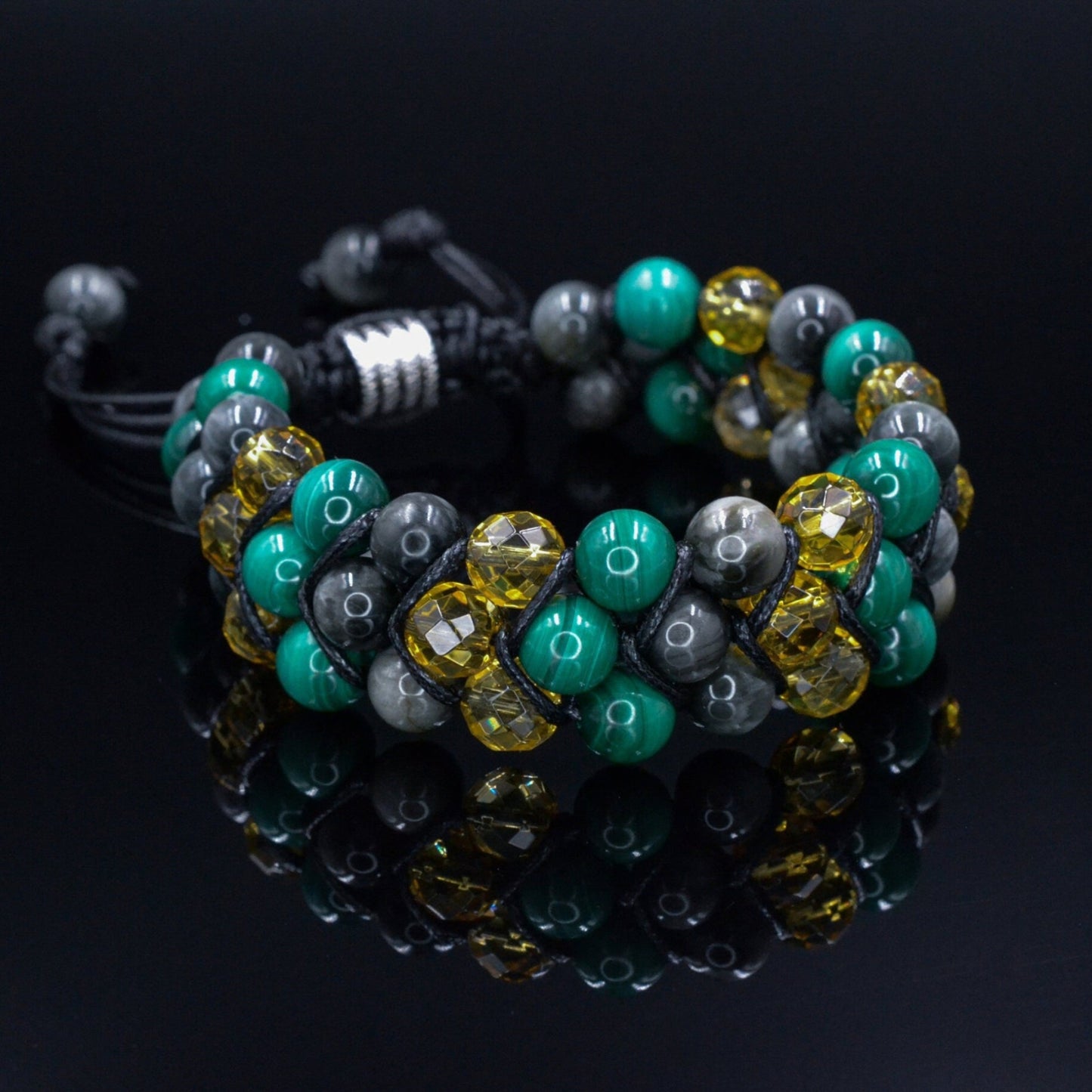 Echtes Malachit Armband / 3-reihiges Armband / Falkenauge Armband / Geschenk für Männer / Luxus Edelstein Armband / Citrin Armband - Shamballa Bracelet - Birthstone Bracelet - Gemstone Bracelet Men - Chakra Bracelet - Macrame Bracelet - Healing Bracelet - Valinde