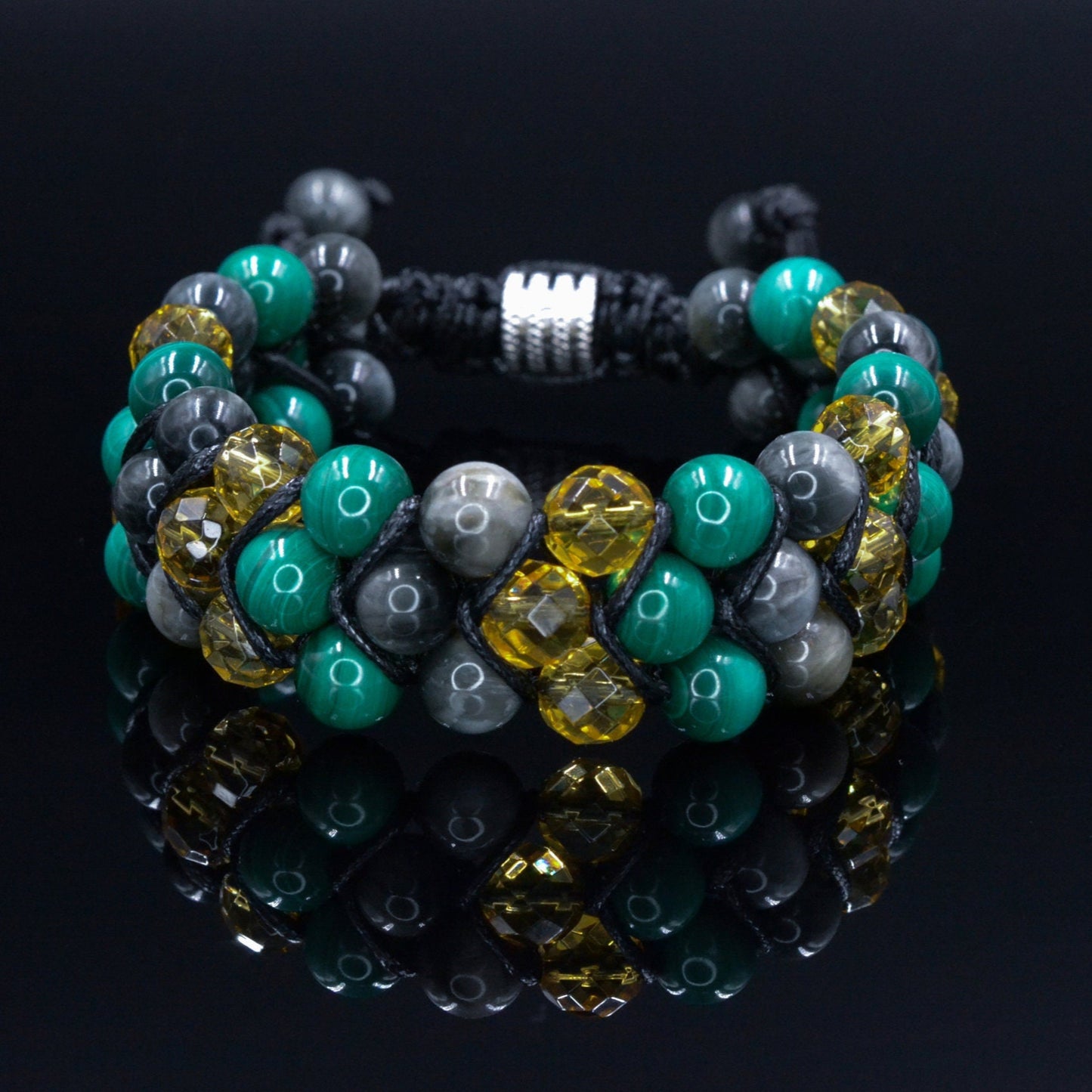 Genuine malachite bracelet / 3-row bracelet / Hawk's eye bracelet / Gift for men / Luxury gemstone bracelet / Citrine bracelet - Shamballa Bracelet - Birthstone Bracelet - Gemstone Bracelet Men - Chakra Bracelet - Macrame Bracelet - Healing Bracelet - Valinde