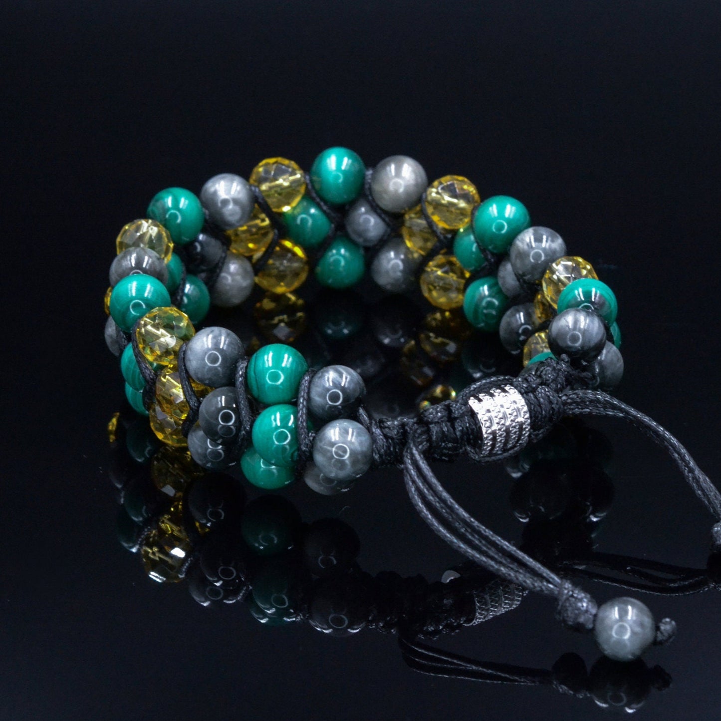 Genuine malachite bracelet / 3-row bracelet / Hawk's eye bracelet / Gift for men / Luxury gemstone bracelet / Citrine bracelet - Shamballa Bracelet - Birthstone Bracelet - Gemstone Bracelet Men - Chakra Bracelet - Macrame Bracelet - Healing Bracelet - Valinde
