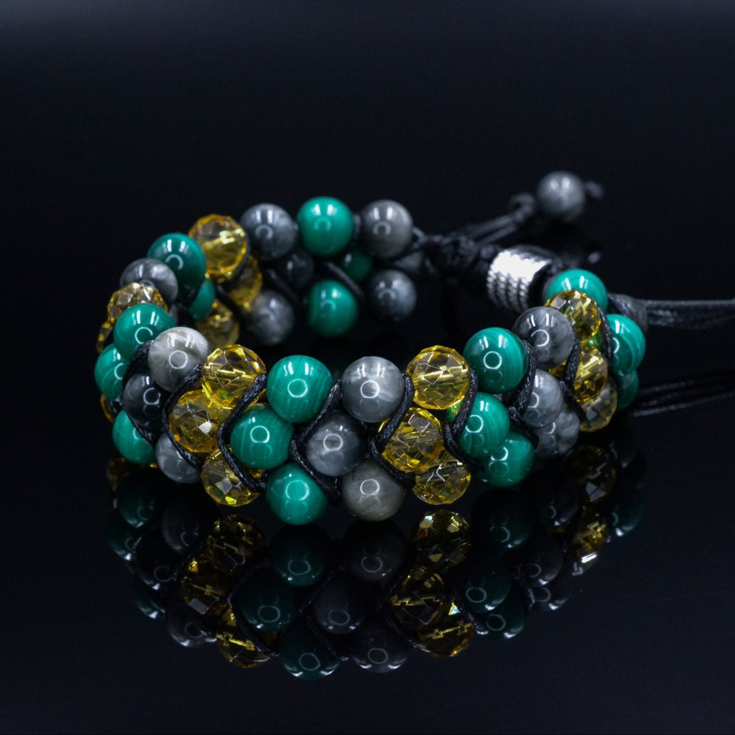 Genuine malachite bracelet / 3-row bracelet / Hawk's eye bracelet / Gift for men / Luxury gemstone bracelet / Citrine bracelet - Shamballa Bracelet - Birthstone Bracelet - Gemstone Bracelet Men - Chakra Bracelet - Macrame Bracelet - Healing Bracelet - Valinde