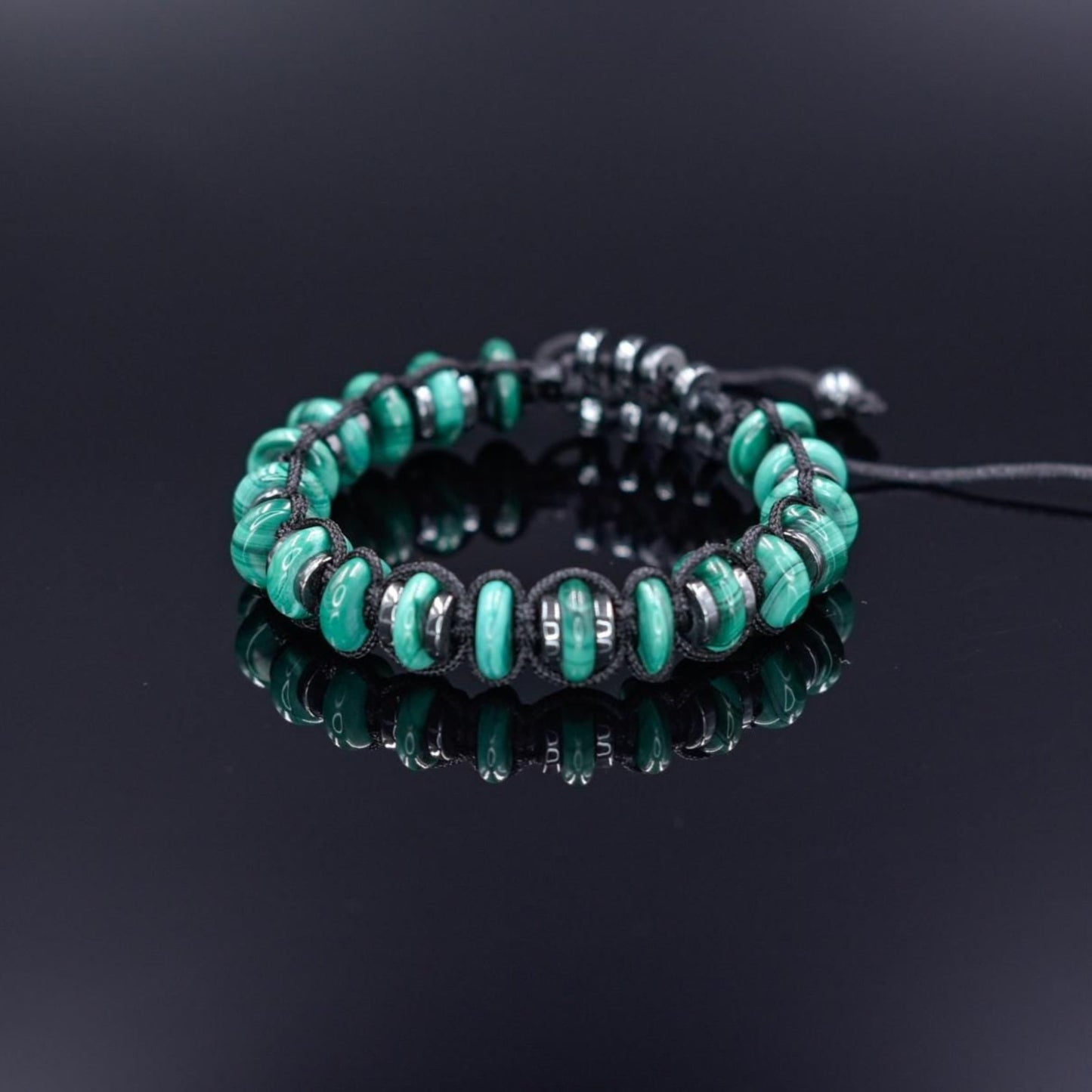 Malachite Bracelet Men, Gemstone Hematite Bracelet, Braided Adjustable Bracelet, Gift for Men, Christmas Gift, Green Stone Bead Bracelet - Shamballa Bracelet - Birthstone Bracelet - Gemstone Bracelet Men - Chakra Bracelet