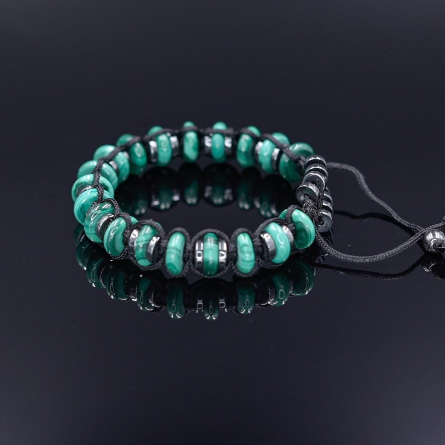 Malachite Bracelet Men, Gemstone Hematite Bracelet, Braided Adjustable Bracelet, Gift for Men, Christmas Gift, Green Stone Bead Bracelet - Shamballa Bracelet - Birthstone Bracelet - Gemstone Bracelet Men - Chakra Bracelet