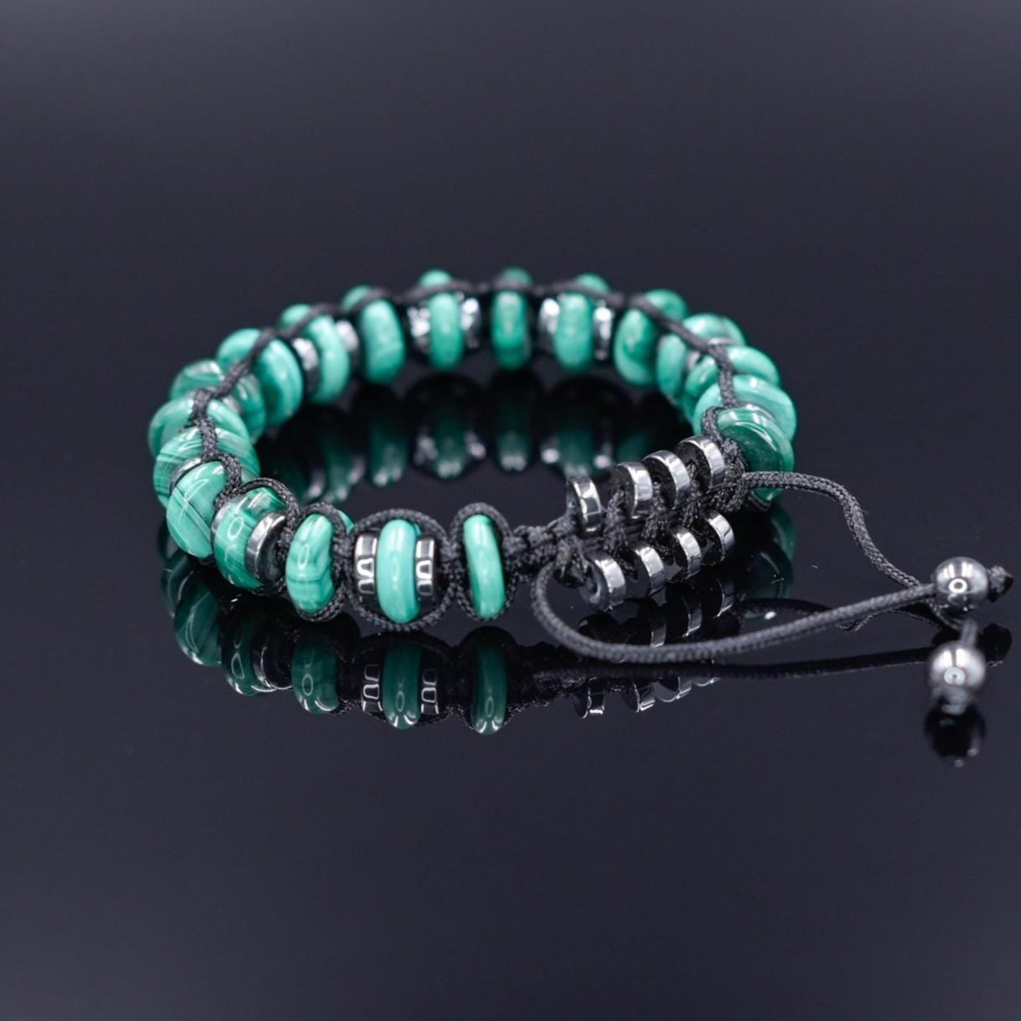 Malachite Bracelet Men, Gemstone Hematite Bracelet, Braided Adjustable Bracelet, Gift for Men, Christmas Gift, Green Stone Bead Bracelet - Shamballa Bracelet - Birthstone Bracelet - Gemstone Bracelet Men - Chakra Bracelet