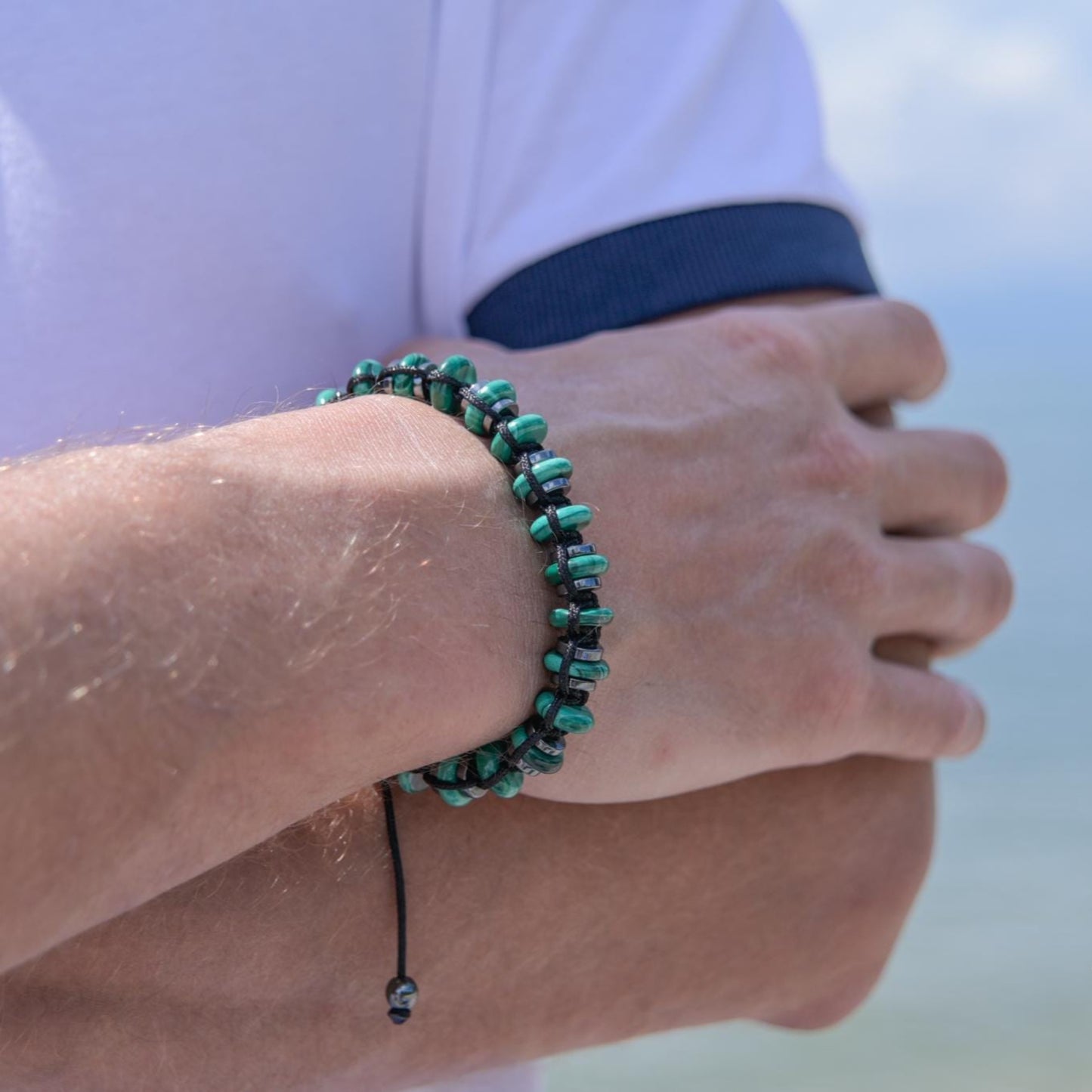 Malachite Bracelet Men, Gemstone Hematite Bracelet, Braided Adjustable Bracelet, Gift for Men, Christmas Gift, Green Stone Bead Bracelet - Shamballa Bracelet - Birthstone Bracelet - Gemstone Bracelet Men - Chakra Bracelet