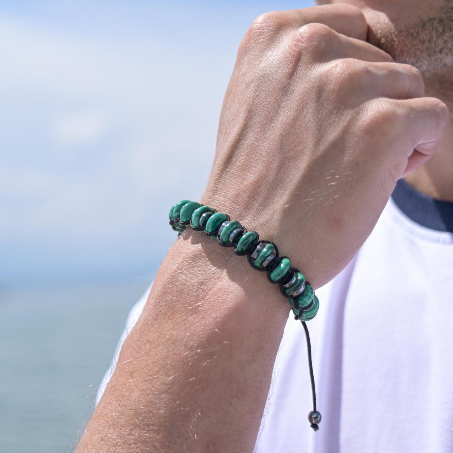 Malachite Bracelet Men, Gemstone Hematite Bracelet, Braided Adjustable Bracelet, Gift for Men, Christmas Gift, Green Stone Bead Bracelet - Shamballa Bracelet - Birthstone Bracelet - Gemstone Bracelet Men - Chakra Bracelet