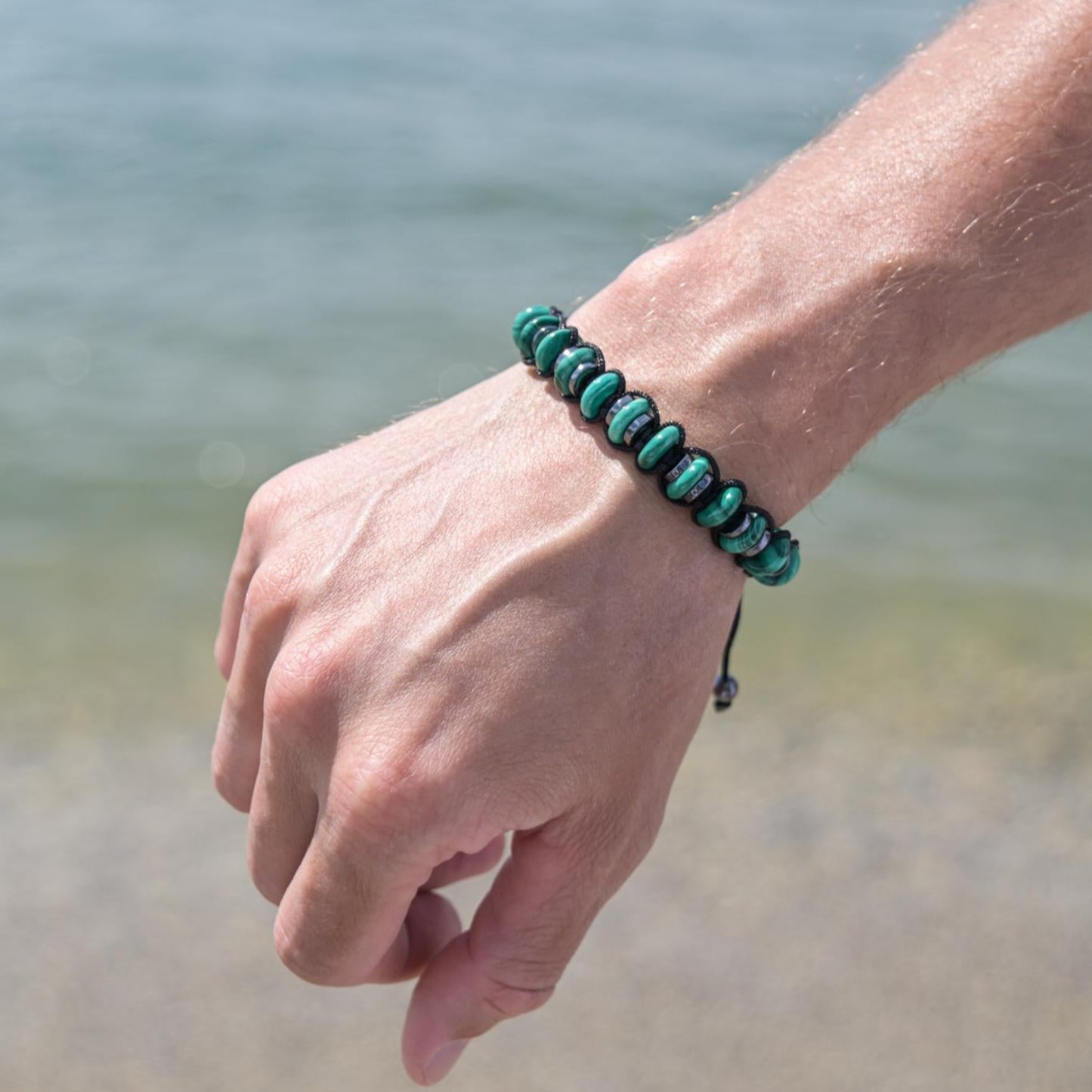 Malachite Bracelet Men, Gemstone Hematite Bracelet, Braided Adjustable Bracelet, Gift for Men, Christmas Gift, Green Stone Bead Bracelet - Shamballa Bracelet - Birthstone Bracelet - Gemstone Bracelet Men - Chakra Bracelet