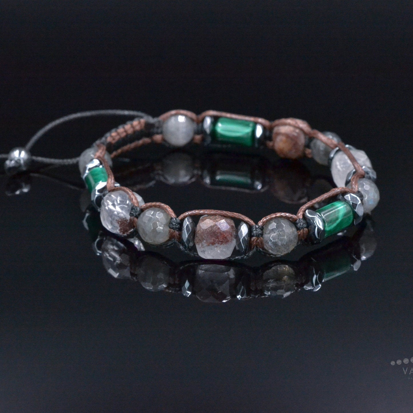 Men's Malachite Bracelet, Phantom Quartz Labradorite Hematite Crystal Beads Bracelet, Adjustable Macrame Braided Bracelet, Gift for Men - Shamballa Bracelet - Mantra Bracelet - Birthstone Bracelet - Gemstone Bracelet Men - Chakra Bracelet - Macrame Bracelet - Healing Bracelet - Valinde