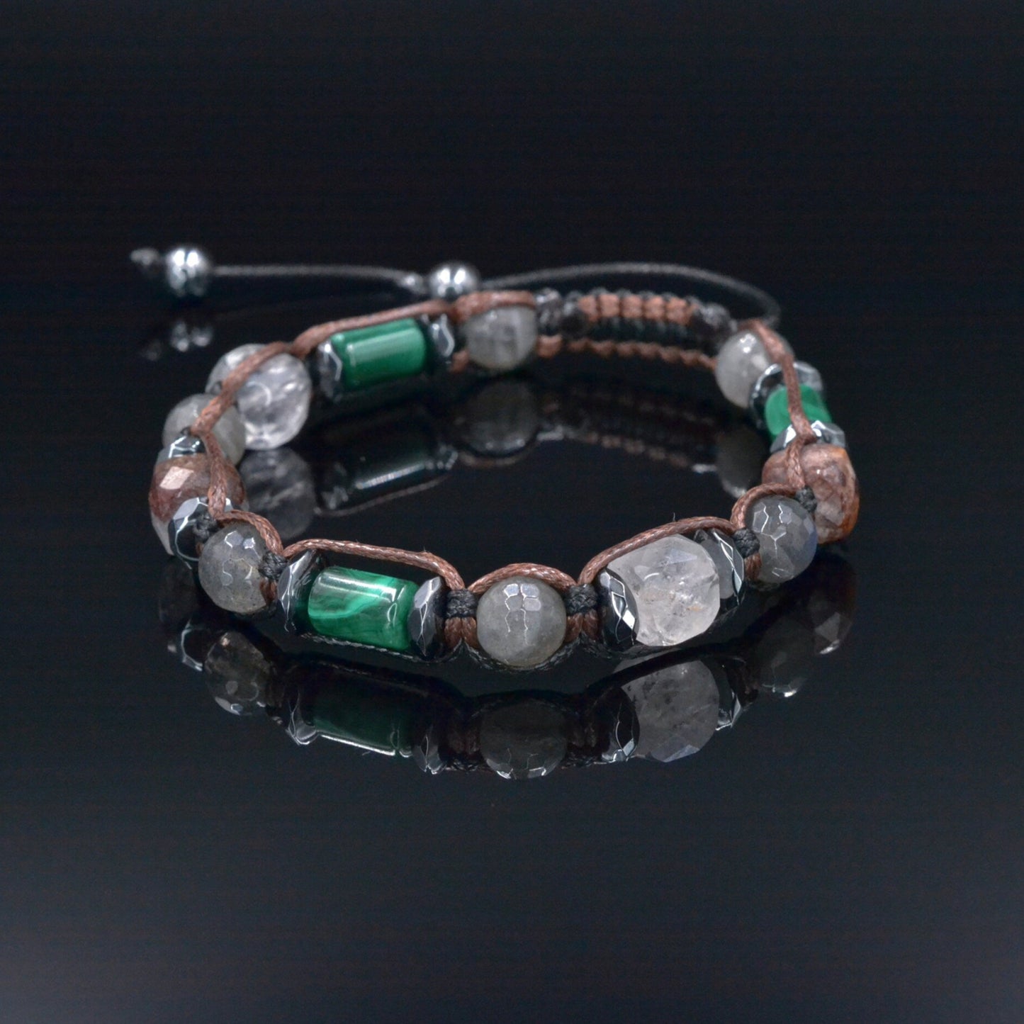 Men's Malachite Bracelet, Phantom Quartz Labradorite Hematite Crystal Beads Bracelet, Adjustable Macrame Braided Bracelet, Gift for Men - Shamballa Bracelet - Mantra Bracelet - Birthstone Bracelet - Gemstone Bracelet Men - Chakra Bracelet - Macrame Bracelet - Healing Bracelet - Valinde