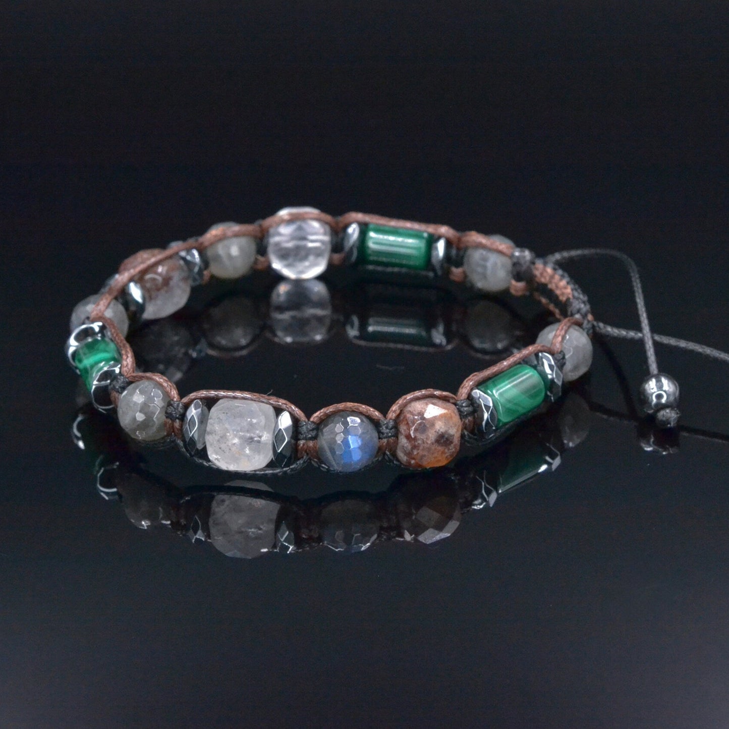 Men's Malachite Bracelet, Phantom Quartz Labradorite Hematite Crystal Beads Bracelet, Adjustable Macrame Braided Bracelet, Gift for Men - Shamballa Bracelet - Mantra Bracelet - Birthstone Bracelet - Gemstone Bracelet Men - Chakra Bracelet - Macrame Bracelet - Healing Bracelet - Valinde