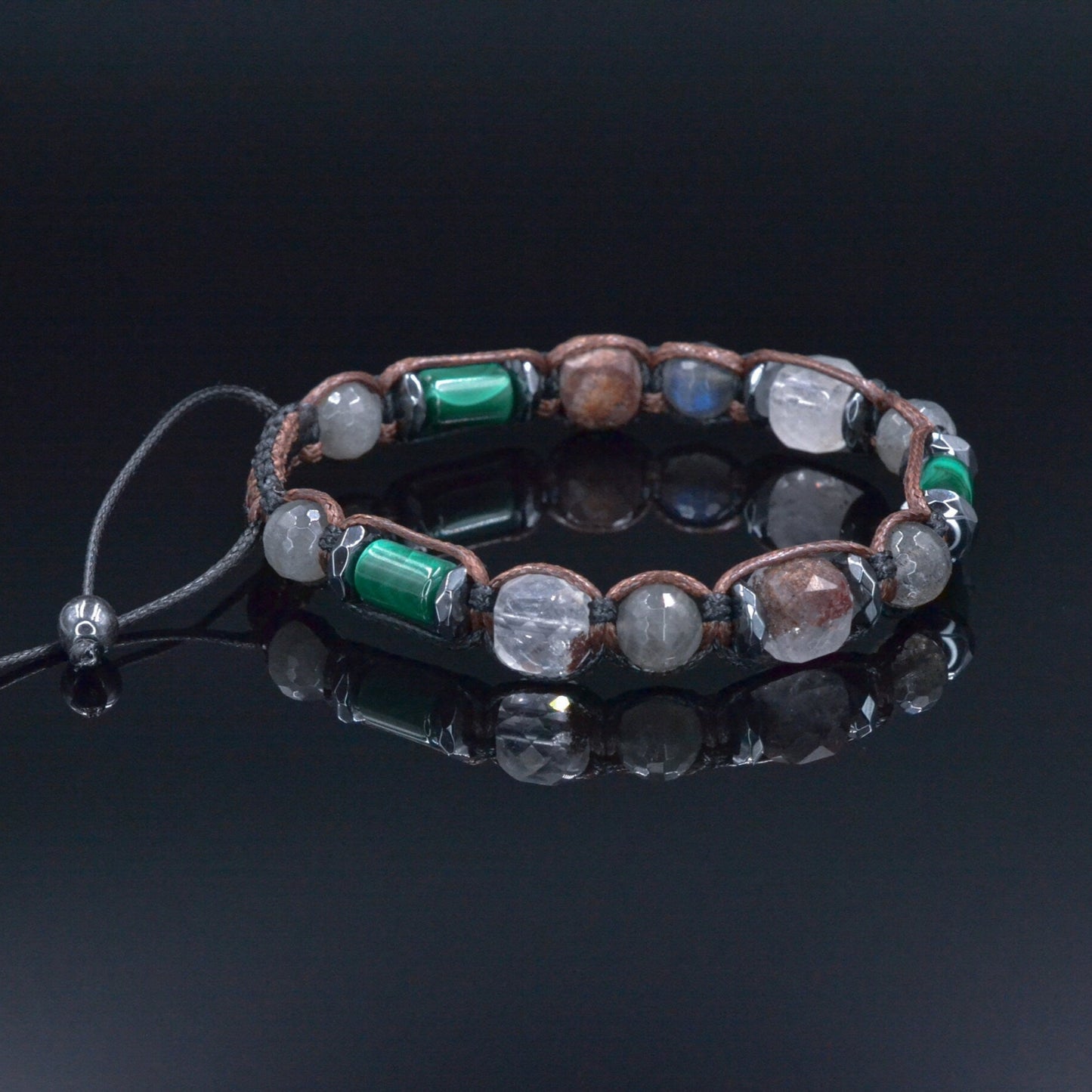 Men's Malachite Bracelet, Phantom Quartz Labradorite Hematite Crystal Beads Bracelet, Adjustable Macrame Braided Bracelet, Gift for Men - Shamballa Bracelet - Mantra Bracelet - Birthstone Bracelet - Gemstone Bracelet Men - Chakra Bracelet - Macrame Bracelet - Healing Bracelet - Valinde