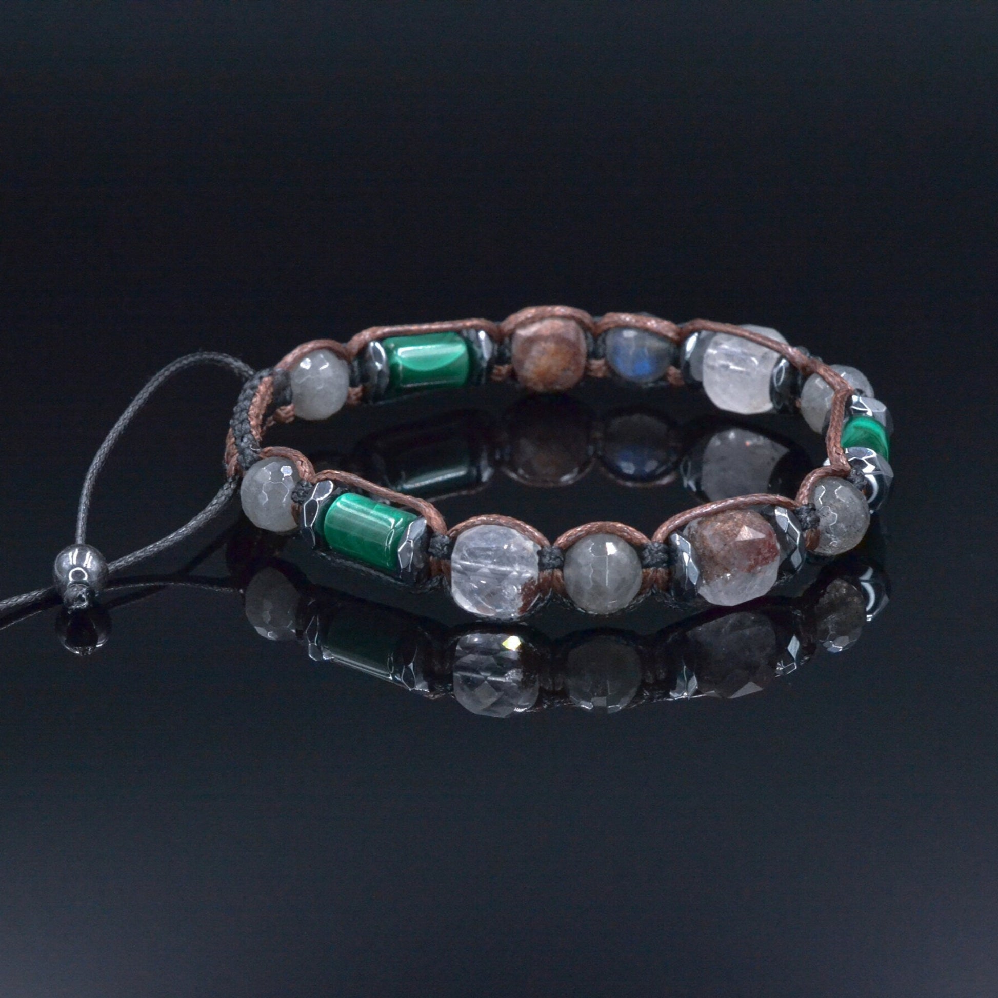 Men's Malachite Bracelet, Phantom Quartz Labradorite Hematite Crystal Beads Bracelet, Adjustable Macrame Braided Bracelet, Gift for Men  - Shamballa Bracelet - Mantra Bracelet  -  Birthstone Bracelet - Gemstone Bracelet Men - Chakra Bracelet - Macrame Bracelet - Healing Bracelet - Valinde