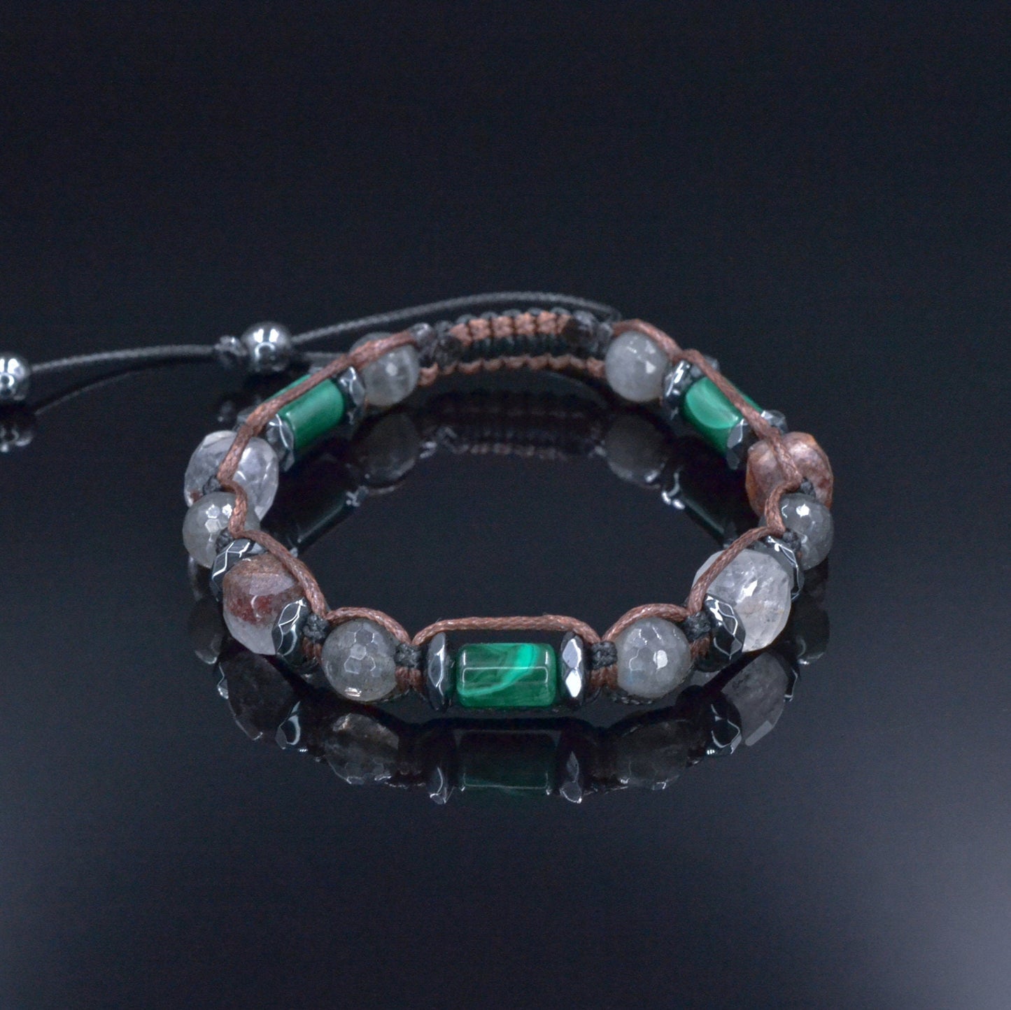 Men's Malachite Bracelet, Phantom Quartz Labradorite Hematite Crystal Beads Bracelet, Adjustable Macrame Braided Bracelet, Gift for Men - Shamballa Bracelet - Mantra Bracelet - Birthstone Bracelet - Gemstone Bracelet Men - Chakra Bracelet - Macrame Bracelet - Healing Bracelet - Valinde