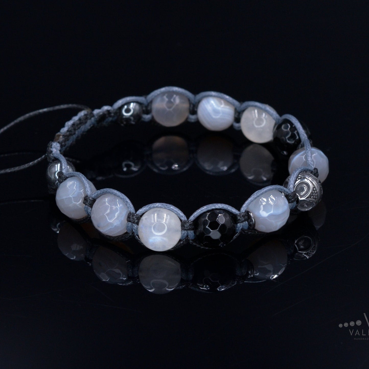 Beaded Bracelet_Men Bracelet_Moonstone Agate Hematite Stainless Steel _Gemstone Bracelet_Handmade Jewelry_Chakra Bracelet_Birthstone Bracelet_Valinde_1