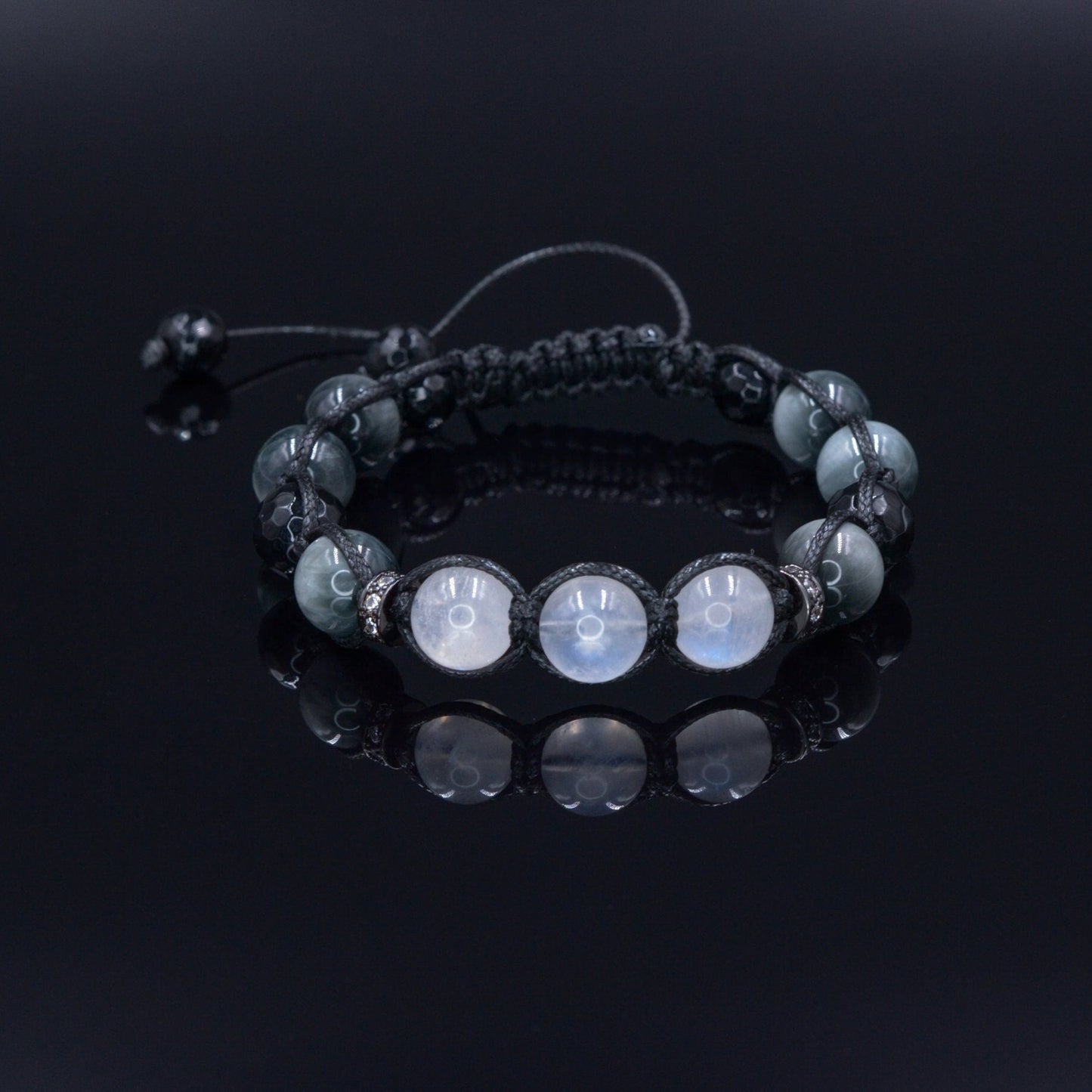 Moonstone Bracelet Men - Hawk's Eye and Agate Crystal Bracelet - Gift for Men - Stone Adjustable Macrame Bracelet - Father's Day Gift - Healing Bracelet - Birthstone Bracelet - Gemstone Bracelet Men