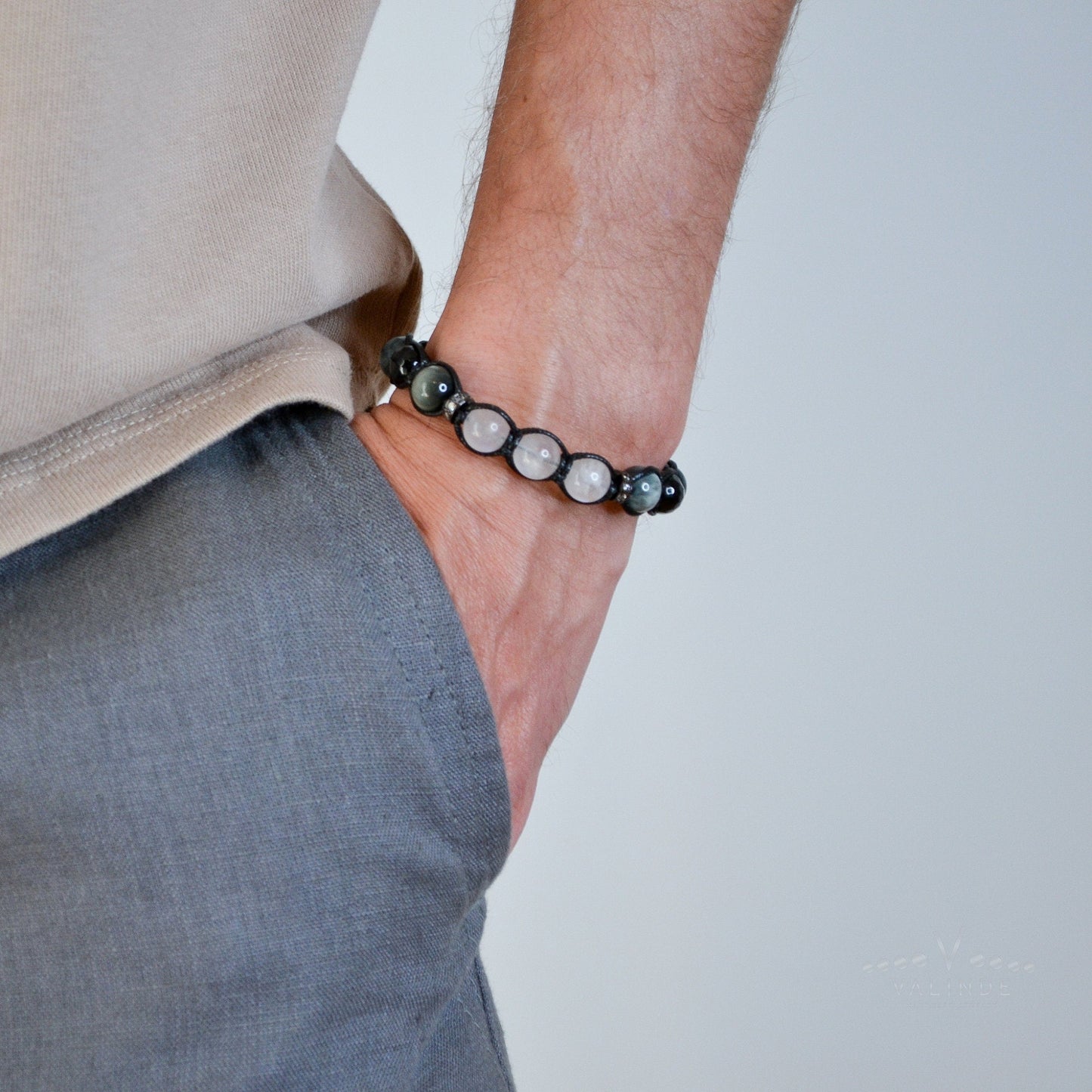 Moonstone Bracelet Men - Hawk's Eye and Agate Crystal Bracelet - Gift for Men - Stone Adjustable Macrame Bracelet - Father's Day Gift - Healing Bracelet - Birthstone Bracelet - Gemstone Bracelet Men