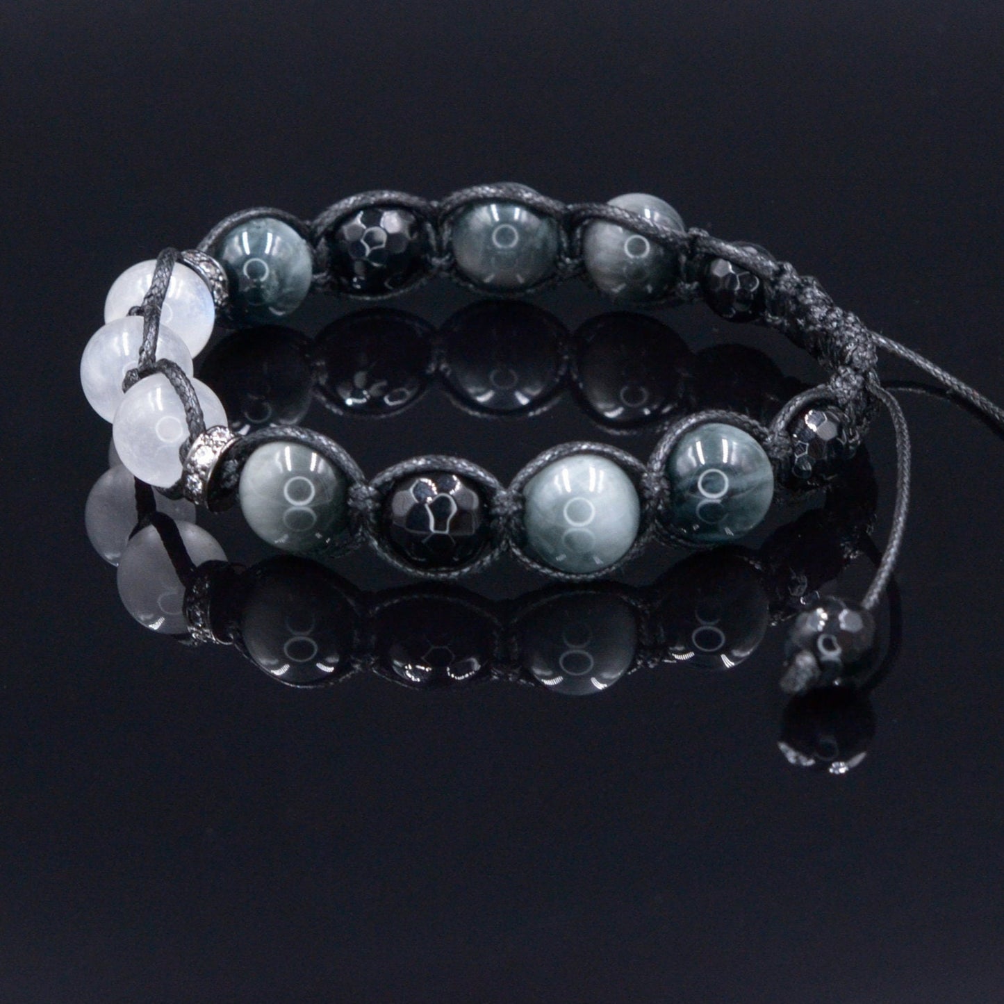 Moonstone Bracelet Men - Hawk's Eye and Agate Crystal Bracelet - Gift for Men - Stone Adjustable Macrame Bracelet - Father's Day Gift - Healing Bracelet - Birthstone Bracelet - Gemstone Bracelet Men