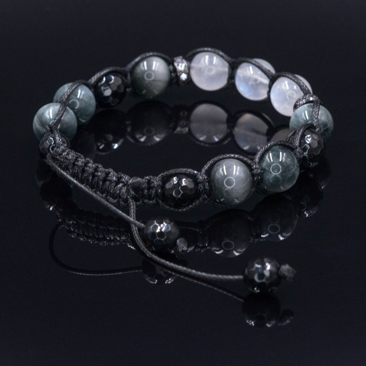 Moonstone Bracelet Men - Hawk's Eye and Agate Crystal Bracelet - Gift for Men - Stone Adjustable Macrame Bracelet - Father's Day Gift - Healing Bracelet - Birthstone Bracelet - Gemstone Bracelet Men