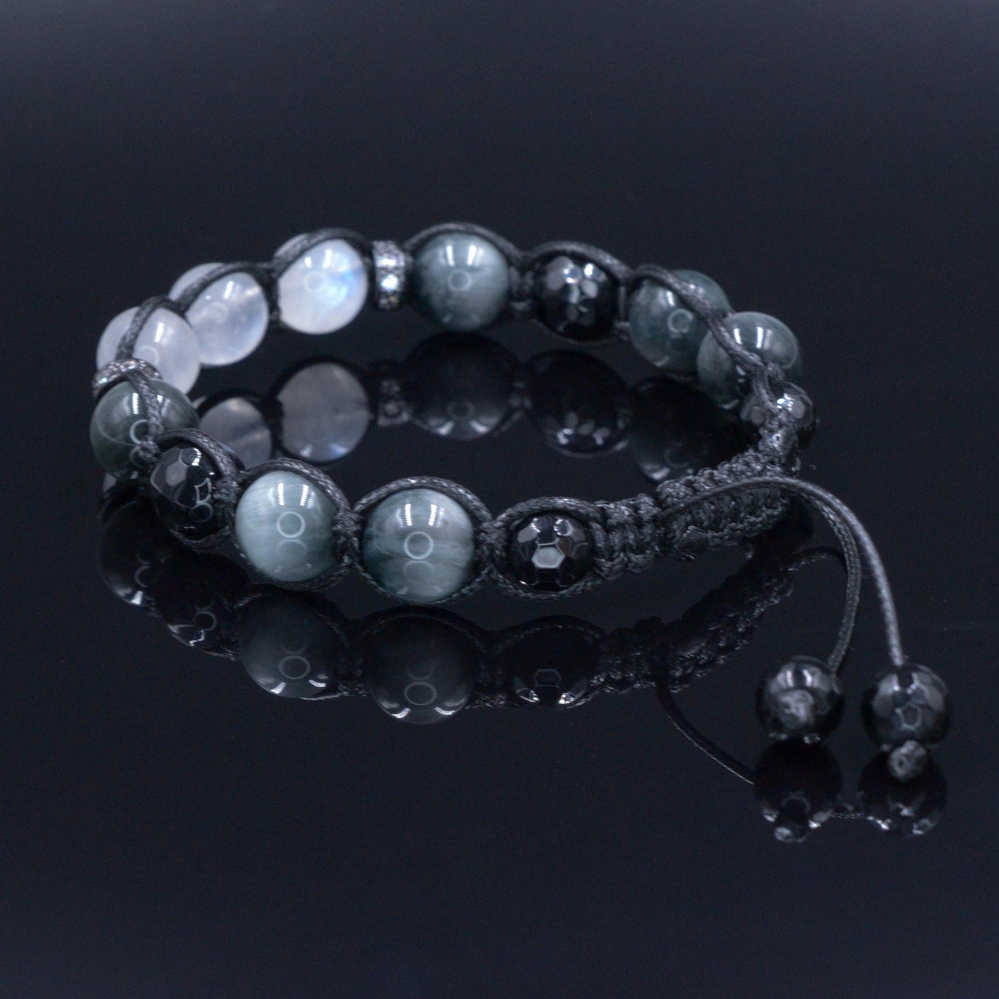 Moonstone Bracelet Men - Hawk's Eye and Agate Crystal Bracelet - Gift for Men - Stone Adjustable Macrame Bracelet - Father's Day Gift - Healing Bracelet - Birthstone Bracelet - Gemstone Bracelet Men