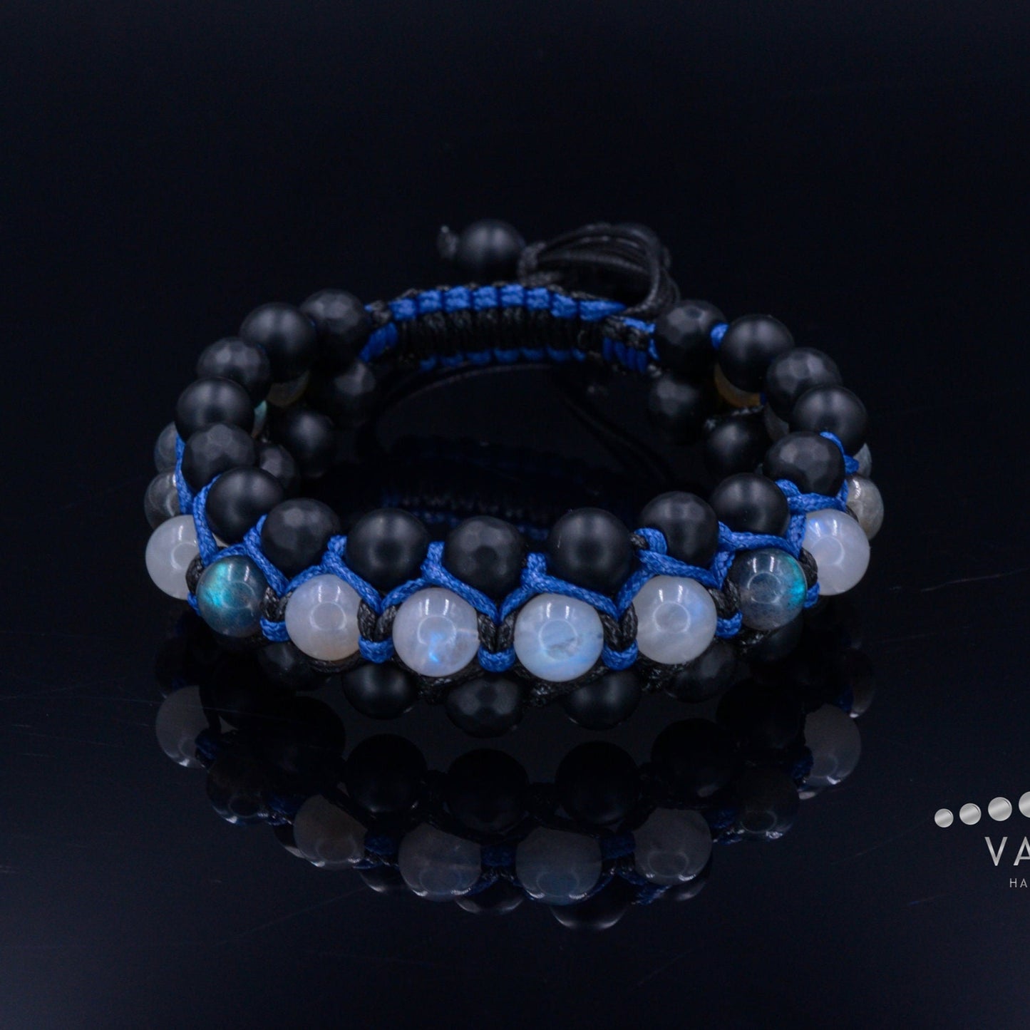 Men's Moonstone Bracelet - Three Row Macrame Bracelet - Labradorite Crystal Bracelet - Gift for Men - Father's Day Gift - Onyx Bead Bracelet - Shamballa Bracelet - Birthstone Bracelet - Gemstone Bracelet Men - Chakra Bracelet - Macrame Bracelet - Healing Bracelet - Valinde
