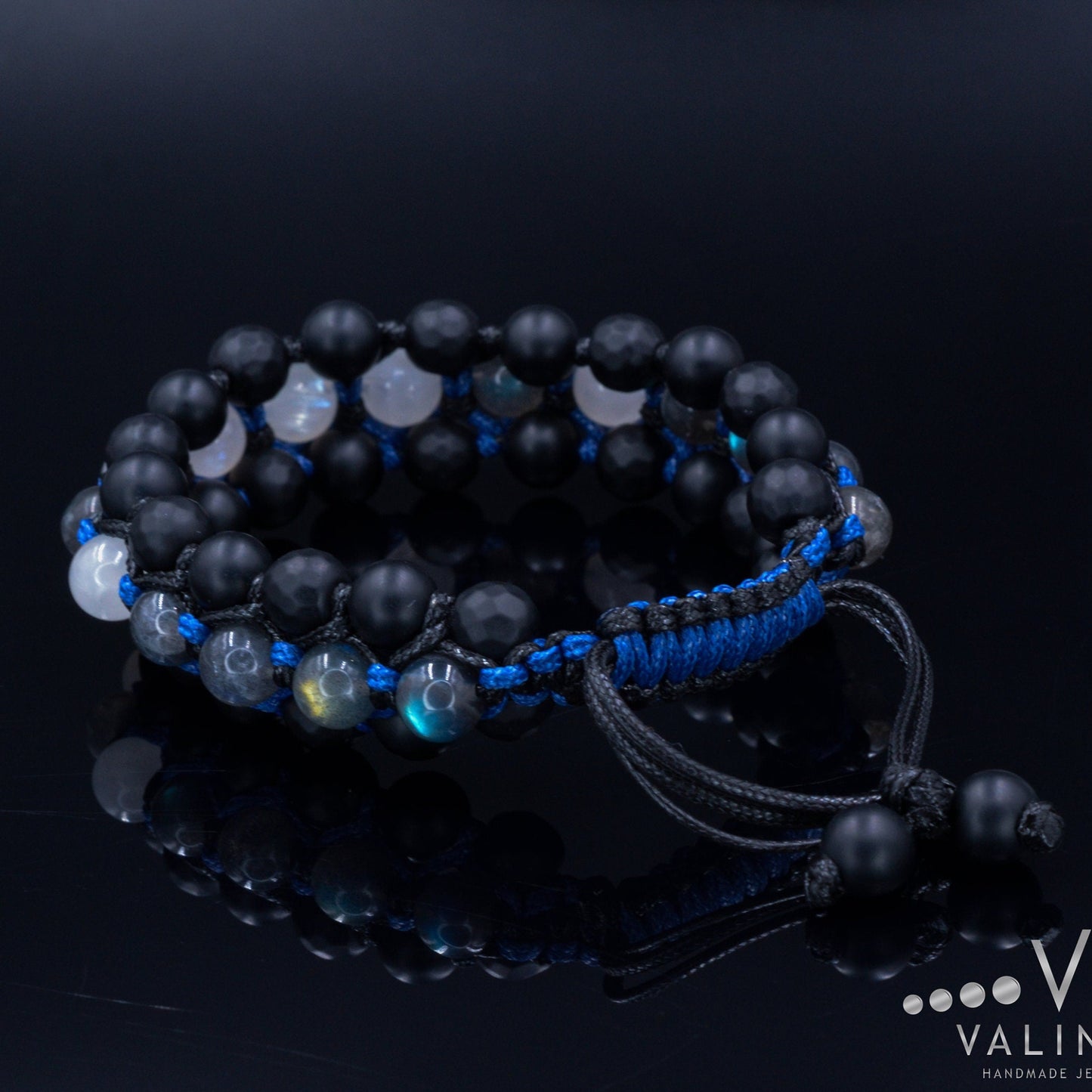 Men's Moonstone Bracelet - Three Row Macrame Bracelet - Labradorite Crystal Bracelet - Gift for Men - Father's Day Gift - Onyx Bead Bracelet - Shamballa Bracelet - Birthstone Bracelet - Gemstone Bracelet Men - Chakra Bracelet - Macrame Bracelet - Healing Bracelet - Valinde