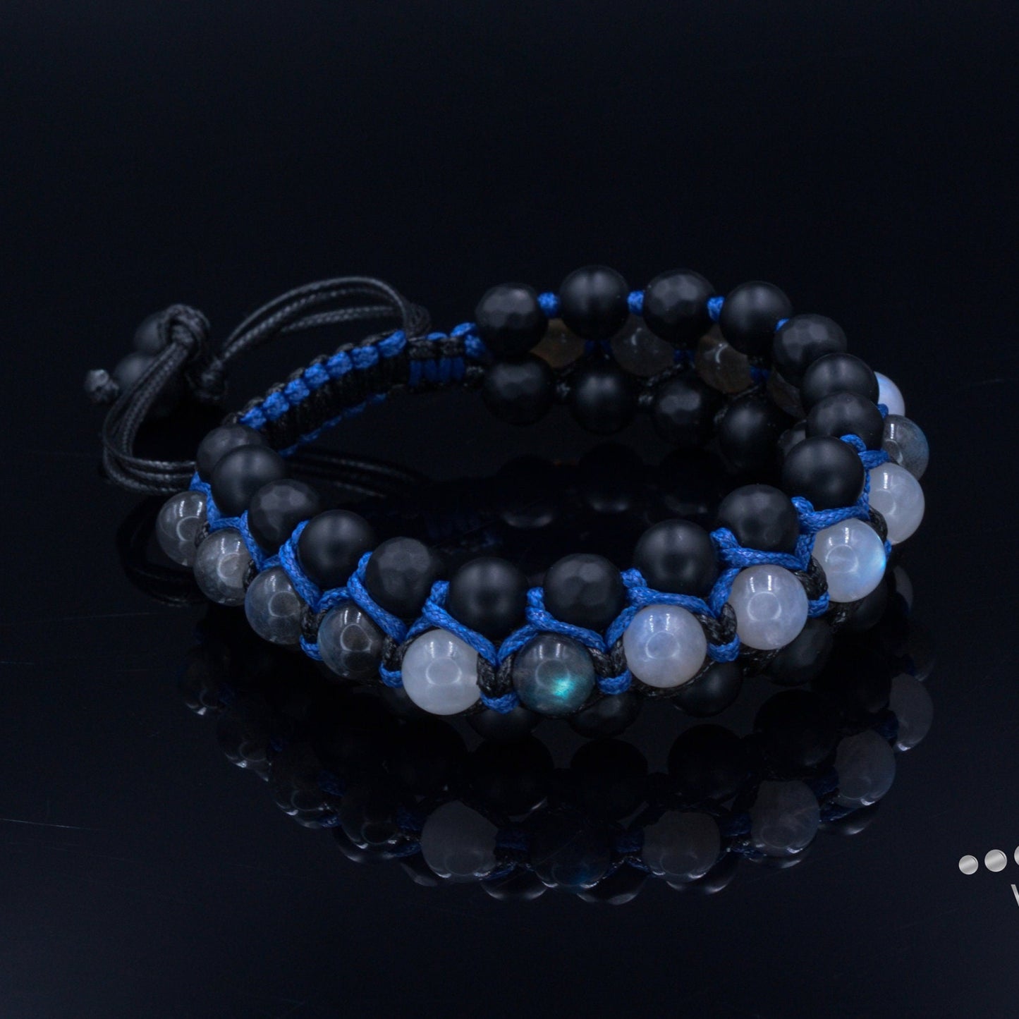 Men's Moonstone Bracelet - Three Row Macrame Bracelet - Labradorite Crystal Bracelet - Gift for Men - Father's Day Gift - Onyx Bead Bracelet - Shamballa Bracelet - Birthstone Bracelet - Gemstone Bracelet Men - Chakra Bracelet - Macrame Bracelet - Healing Bracelet - Valinde