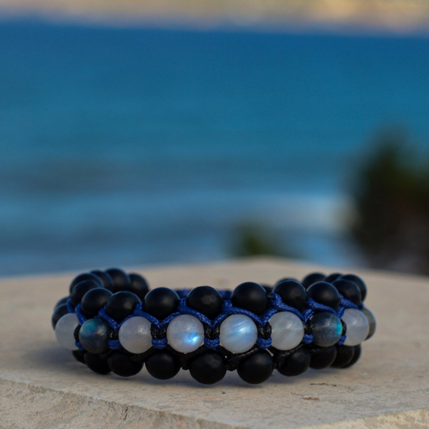 Men's Moonstone Bracelet - Three Row Macrame Bracelet - Labradorite Crystal Bracelet - Gift for Men - Father's Day Gift - Onyx Bead Bracelet - Shamballa Bracelet - Birthstone Bracelet - Gemstone Bracelet Men - Chakra Bracelet - Macrame Bracelet - Healing Bracelet - Valinde