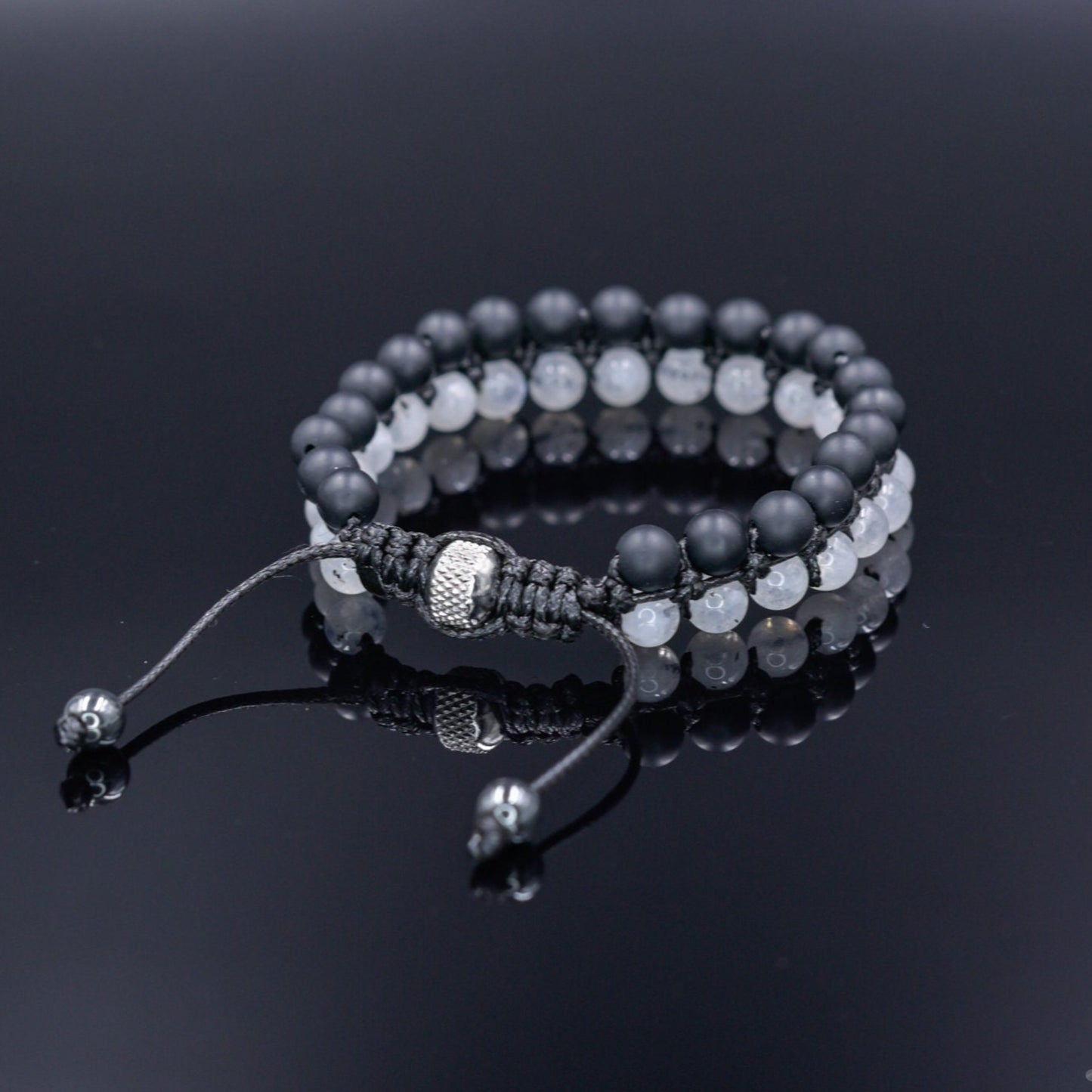 Moonstone Double Row Bracelet, Men's Black Onyx Gemstone Bracelet, Adjustable Macrame Bracelet, Gift for Men, Crystal Beads Bracelet for Men - Shamballa Bracelet - Mantra Bracelet - Yoga Bracelet - Birthstone Bracelet - Gemstone Bracelet Men - Chakra Bracelet - Macrame Bracelet - Healing Bracelet - Gift for Father - Gift For Men - Valinde