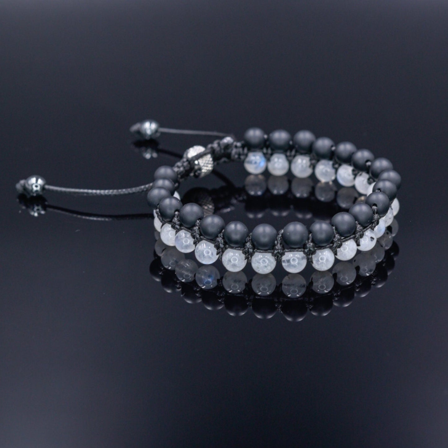 Moonstone Double Row Bracelet, Men's Black Onyx Gemstone Bracelet, Adjustable Macrame Bracelet, Gift for Men, Crystal Beads Bracelet for Men - Shamballa Bracelet - Mantra Bracelet - Yoga Bracelet - Birthstone Bracelet - Gemstone Bracelet Men - Chakra Bracelet - Macrame Bracelet - Healing Bracelet - Gift for Father - Gift For Men - Valinde