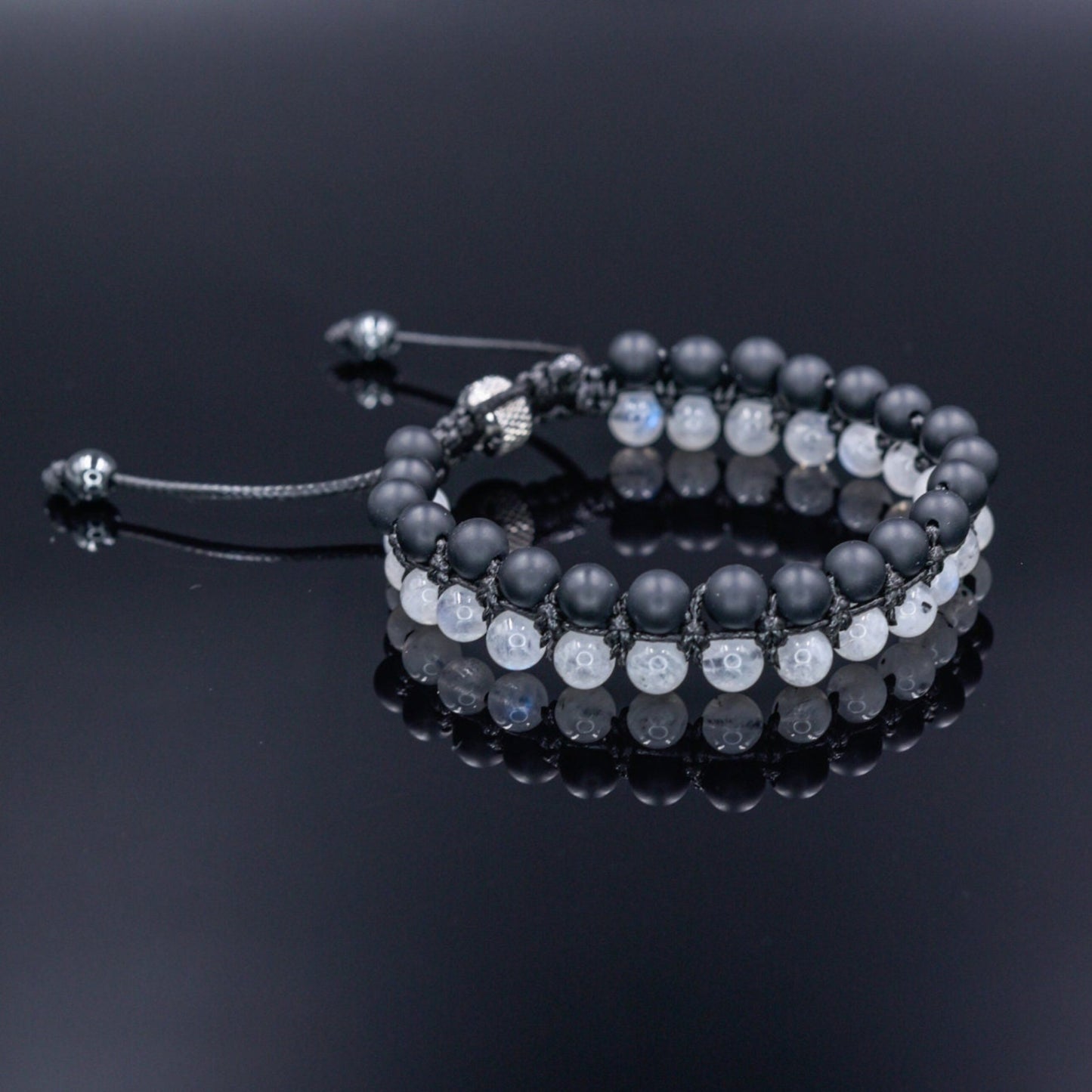 Moonstone Double Row Bracelet, Men's Black Onyx Gemstone Bracelet, Adjustable Macrame Bracelet, Gift for Men, Crystal Beads Bracelet for Men - Shamballa Bracelet - Mantra Bracelet - Yoga Bracelet - Birthstone Bracelet - Gemstone Bracelet Men - Chakra Bracelet - Macrame Bracelet - Healing Bracelet - Gift for Father - Gift For Men - Valinde