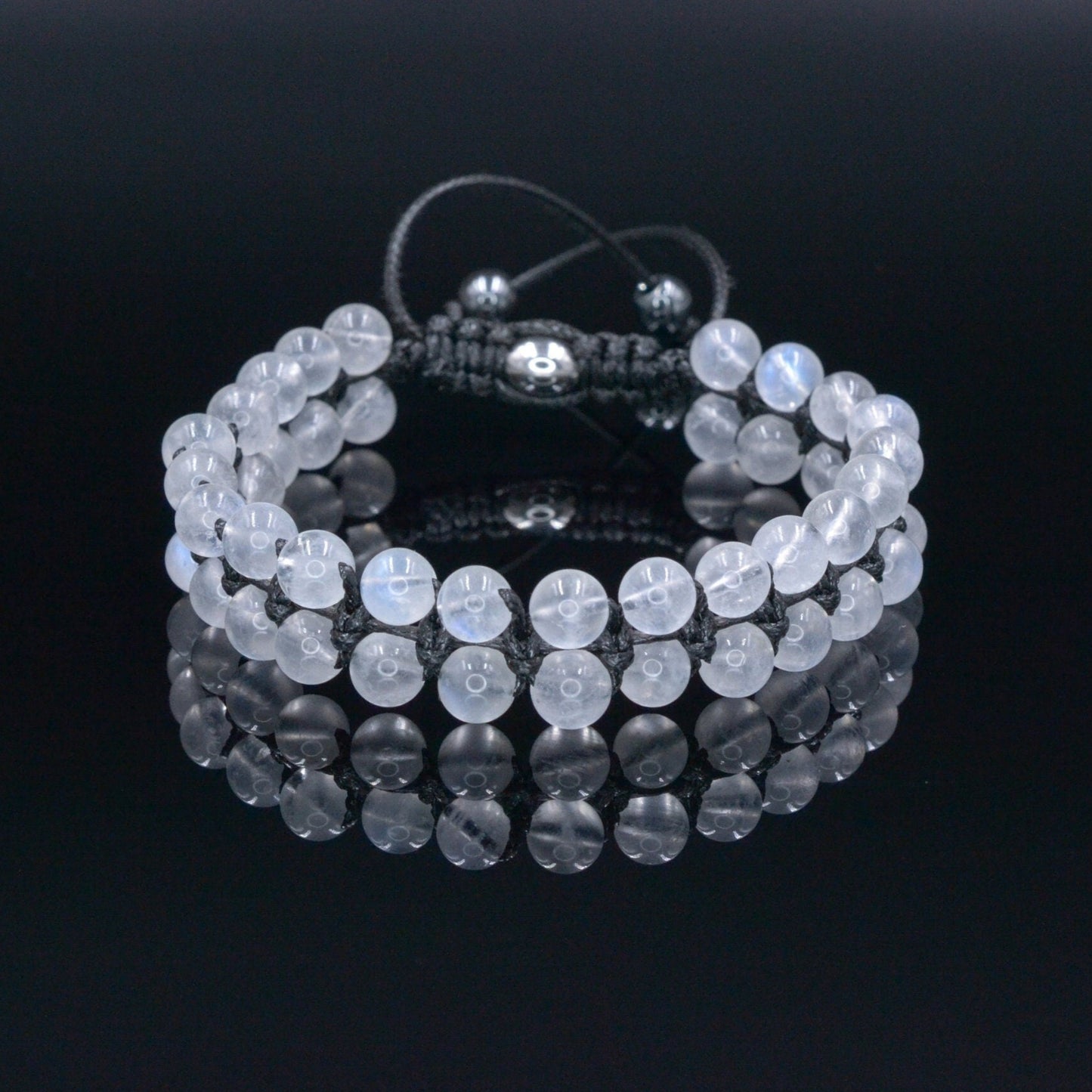 Genuine Moonstone Bracelet - Men's Double Row Crystal Beaded Bracelet - Gift for Men - White Moonstone Braided Bracelet - Birthday Gift - Shamballa Bracelet - Birthstone Bracelet - Gemstone Bracelet Men - Chakra Bracelet - Macrame Bracelet - Healing Bracelet - Valinde