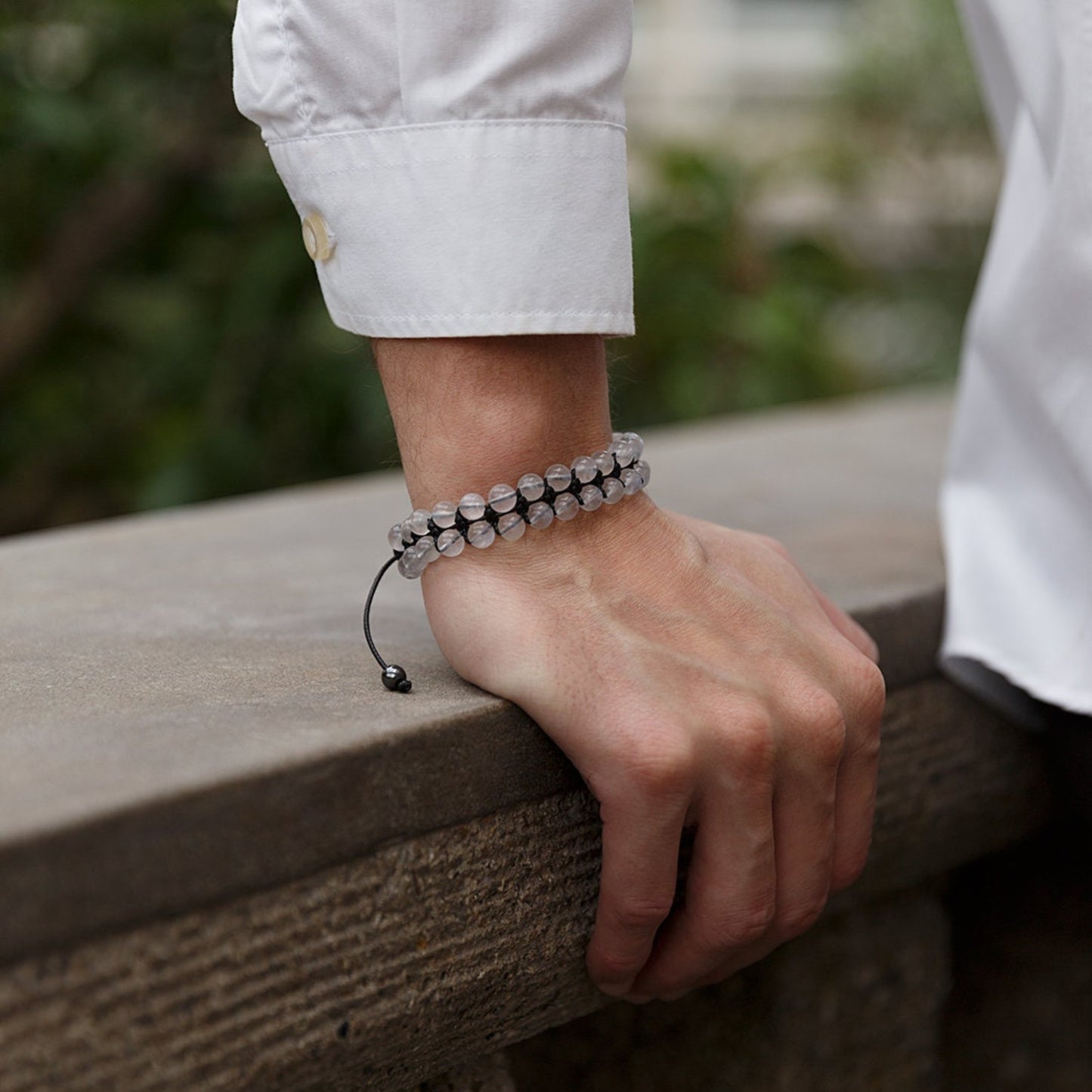 Genuine Moonstone Bracelet - Men's Double Row Crystal Beaded Bracelet - Gift for Men - White Moonstone Braided Bracelet - Birthday Gift - Shamballa Bracelet - Birthstone Bracelet - Gemstone Bracelet Men - Chakra Bracelet - Macrame Bracelet - Healing Bracelet - Valinde