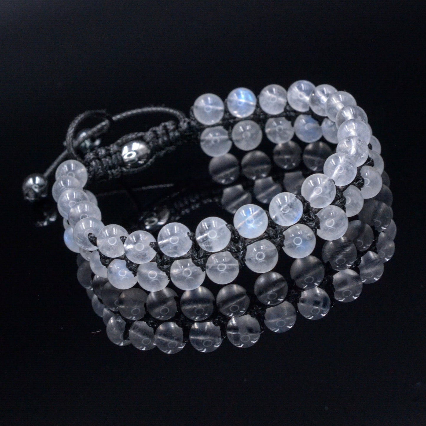 Genuine Moonstone Bracelet - Men's Double Row Crystal Beaded Bracelet - Gift for Men - White Moonstone Braided Bracelet - Birthday Gift - Shamballa Bracelet - Birthstone Bracelet - Gemstone Bracelet Men - Chakra Bracelet - Macrame Bracelet - Healing Bracelet - Valinde