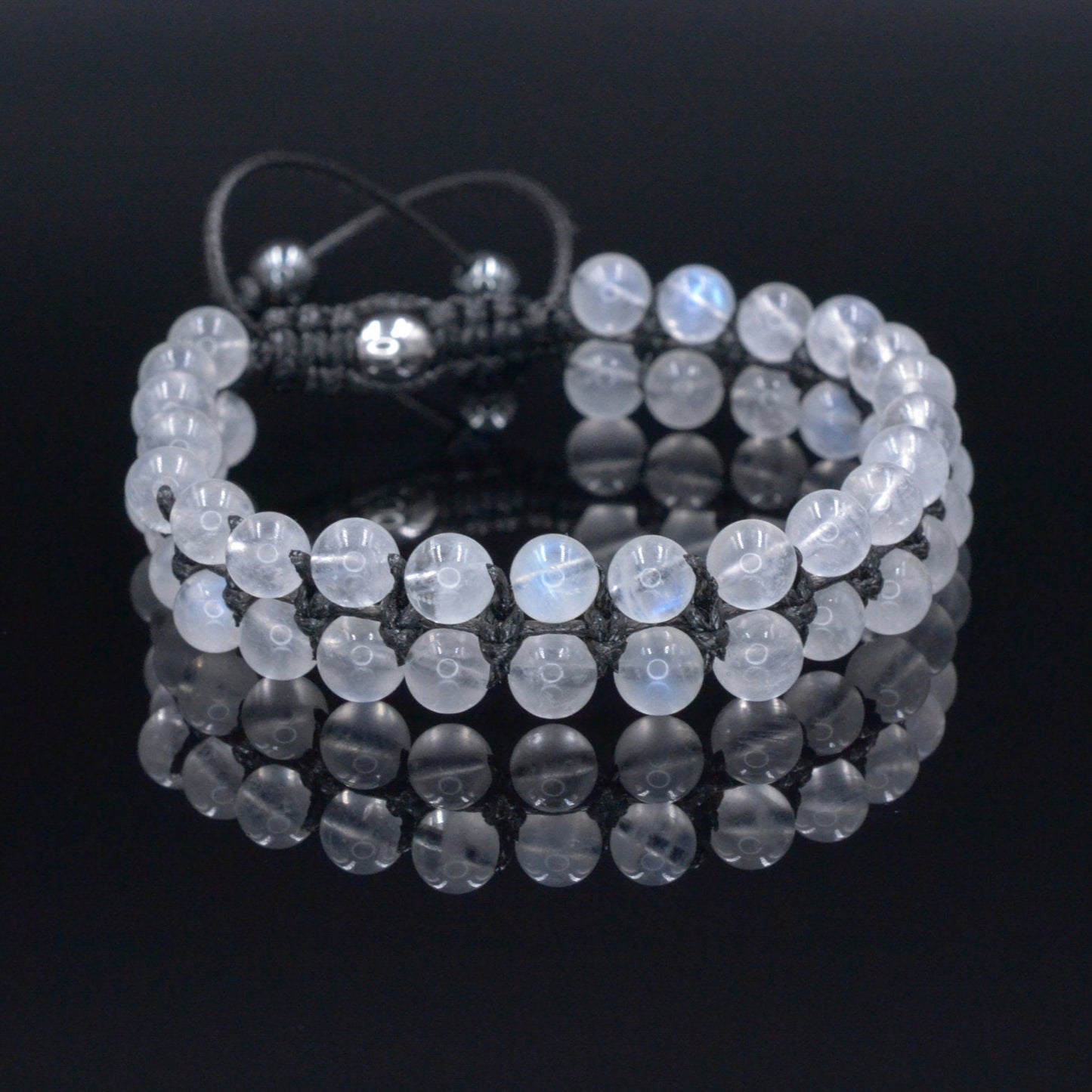 Genuine Moonstone Bracelet - Men's Double Row Crystal Beaded Bracelet - Gift for Men - White Moonstone Braided Bracelet - Birthday Gift - Shamballa Bracelet - Birthstone Bracelet - Gemstone Bracelet Men - Chakra Bracelet - Macrame Bracelet - Healing Bracelet - Valinde