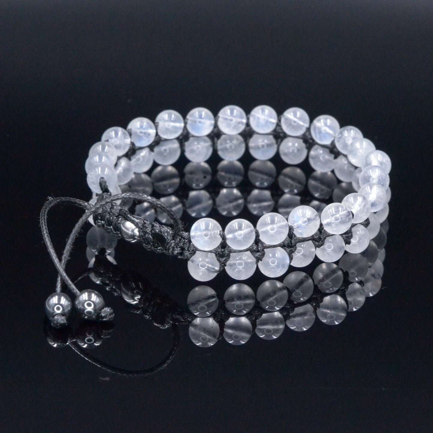 Genuine Moonstone Bracelet - Men's Double Row Crystal Beaded Bracelet - Gift for Men - White Moonstone Braided Bracelet - Birthday Gift - Shamballa Bracelet - Birthstone Bracelet - Gemstone Bracelet Men - Chakra Bracelet - Macrame Bracelet - Healing Bracelet - Valinde