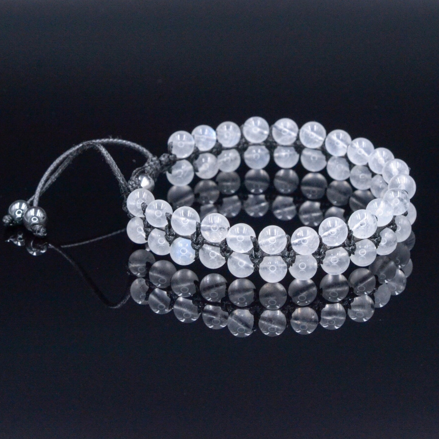 Genuine Moonstone Bracelet - Men's Double Row Crystal Beaded Bracelet - Gift for Men - White Moonstone Braided Bracelet - Birthday Gift - Shamballa Bracelet - Birthstone Bracelet - Gemstone Bracelet Men - Chakra Bracelet - Macrame Bracelet - Healing Bracelet - Valinde