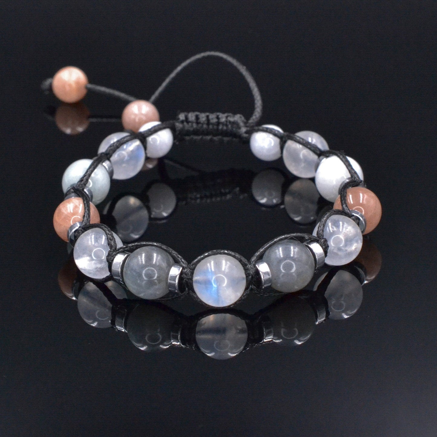 Men's Moonstone Bracelet, Gemstone Jade Labradorite Hematite Beads Bracelet, Gift for Men, Adjustable Braided Bracelet, Crystal Bracelet - Shamballa Bracelet - Mantra Bracelet - Birthstone Bracelet - Gemstone Bracelet Men - Chakra Bracelet - Macrame Bracelet - Healing Bracelet - Valinde