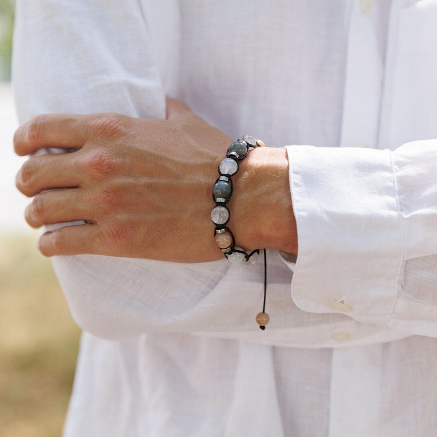 Men's Moonstone Bracelet, Gemstone Jade Labradorite Hematite Beads Bracelet, Gift for Men, Adjustable Braided Bracelet, Crystal Bracelet - Shamballa Bracelet - Mantra Bracelet - Birthstone Bracelet - Gemstone Bracelet Men - Chakra Bracelet - Macrame Bracelet - Healing Bracelet - Valinde