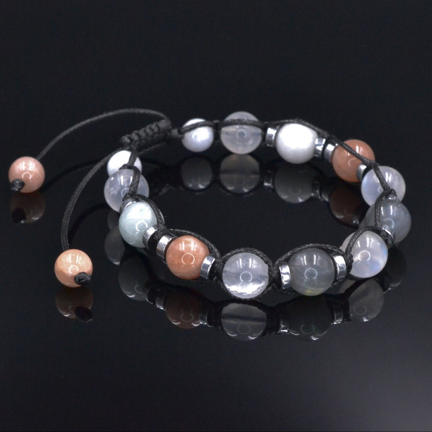 Men's Moonstone Bracelet, Gemstone Jade Labradorite Hematite Beads Bracelet, Gift for Men, Adjustable Braided Bracelet, Crystal Bracelet - Shamballa Bracelet - Mantra Bracelet - Birthstone Bracelet - Gemstone Bracelet Men - Chakra Bracelet - Macrame Bracelet - Healing Bracelet - Valinde