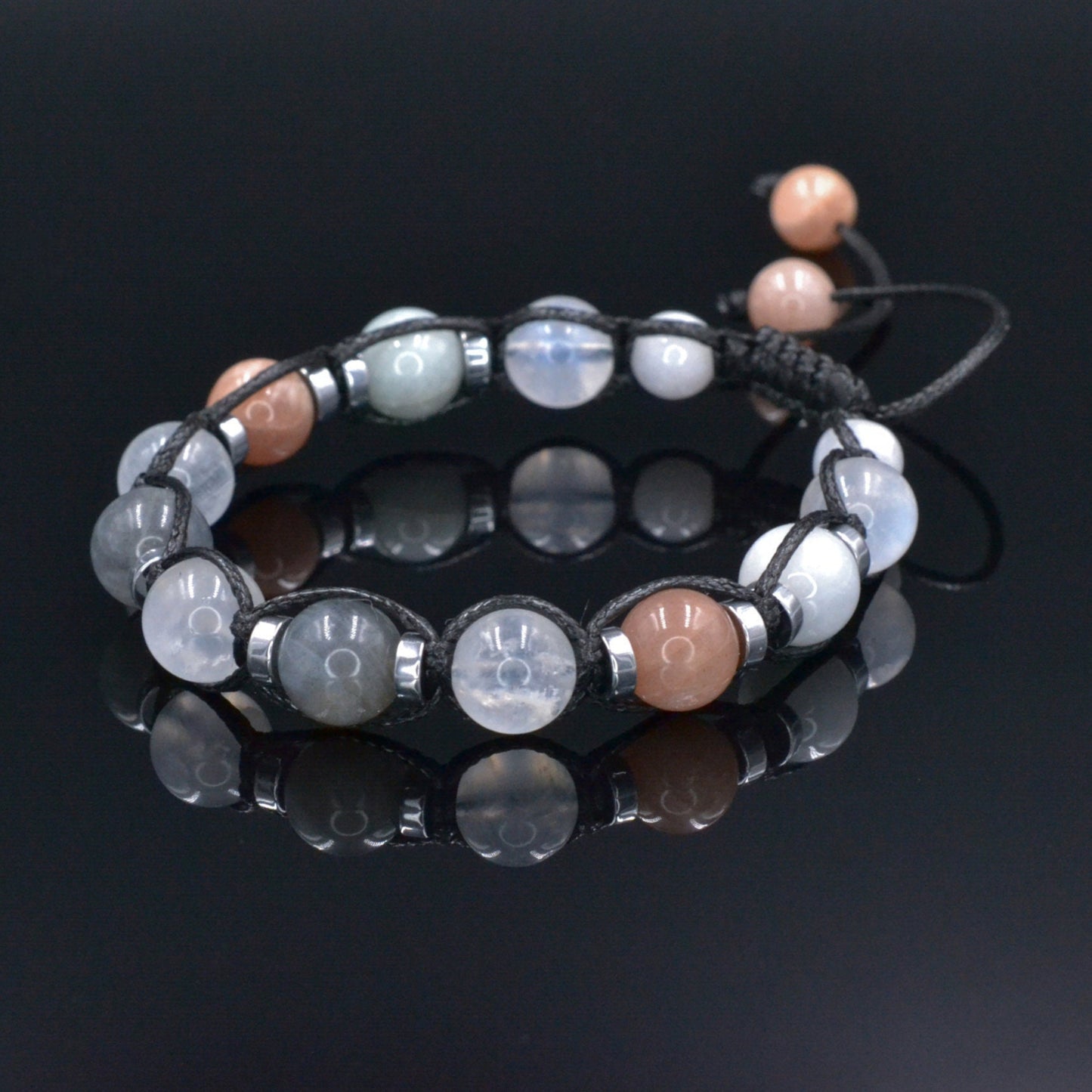 Men's Moonstone Bracelet, Gemstone Jade Labradorite Hematite Beads Bracelet, Gift for Men, Adjustable Braided Bracelet, Crystal Bracelet - Shamballa Bracelet - Mantra Bracelet - Birthstone Bracelet - Gemstone Bracelet Men - Chakra Bracelet - Macrame Bracelet - Healing Bracelet - Valinde