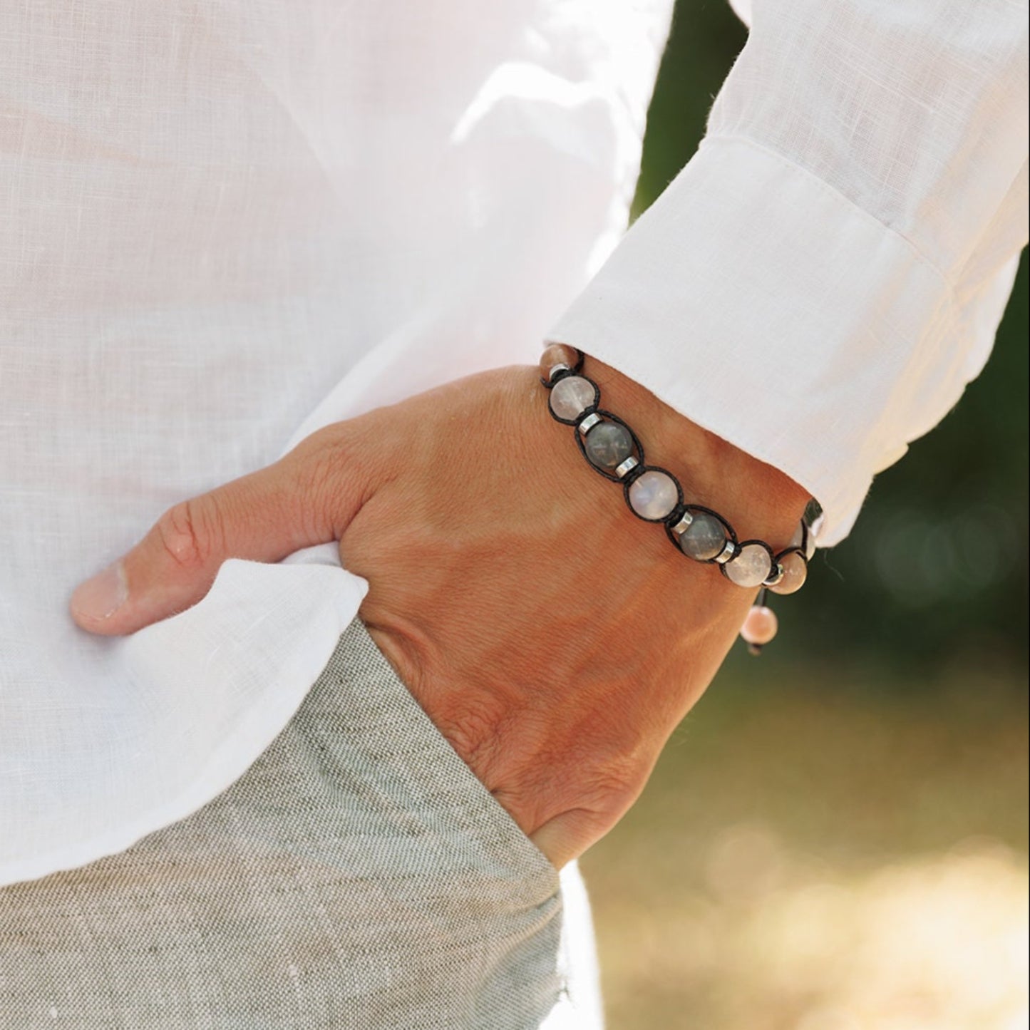 Men's Moonstone Bracelet, Gemstone Jade Labradorite Hematite Beads Bracelet, Gift for Men, Adjustable Braided Bracelet, Crystal Bracelet - Shamballa Bracelet - Mantra Bracelet - Birthstone Bracelet - Gemstone Bracelet Men - Chakra Bracelet - Macrame Bracelet - Healing Bracelet - Valinde