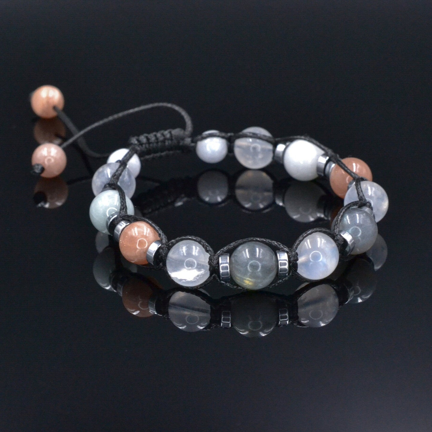 Men's Moonstone Bracelet, Gemstone Jade Labradorite Hematite Beads Bracelet, Gift for Men, Adjustable Braided Bracelet, Crystal Bracelet - Shamballa Bracelet - Mantra Bracelet - Birthstone Bracelet - Gemstone Bracelet Men - Chakra Bracelet - Macrame Bracelet - Healing Bracelet - Valinde