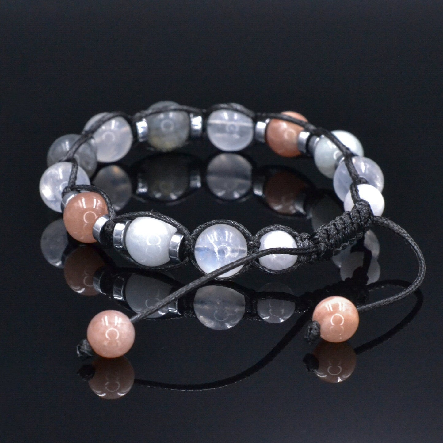 Men's Moonstone Bracelet, Gemstone Jade Labradorite Hematite Beads Bracelet, Gift for Men, Adjustable Braided Bracelet, Crystal Bracelet - Shamballa Bracelet - Mantra Bracelet - Birthstone Bracelet - Gemstone Bracelet Men - Chakra Bracelet - Macrame Bracelet - Healing Bracelet - Valinde