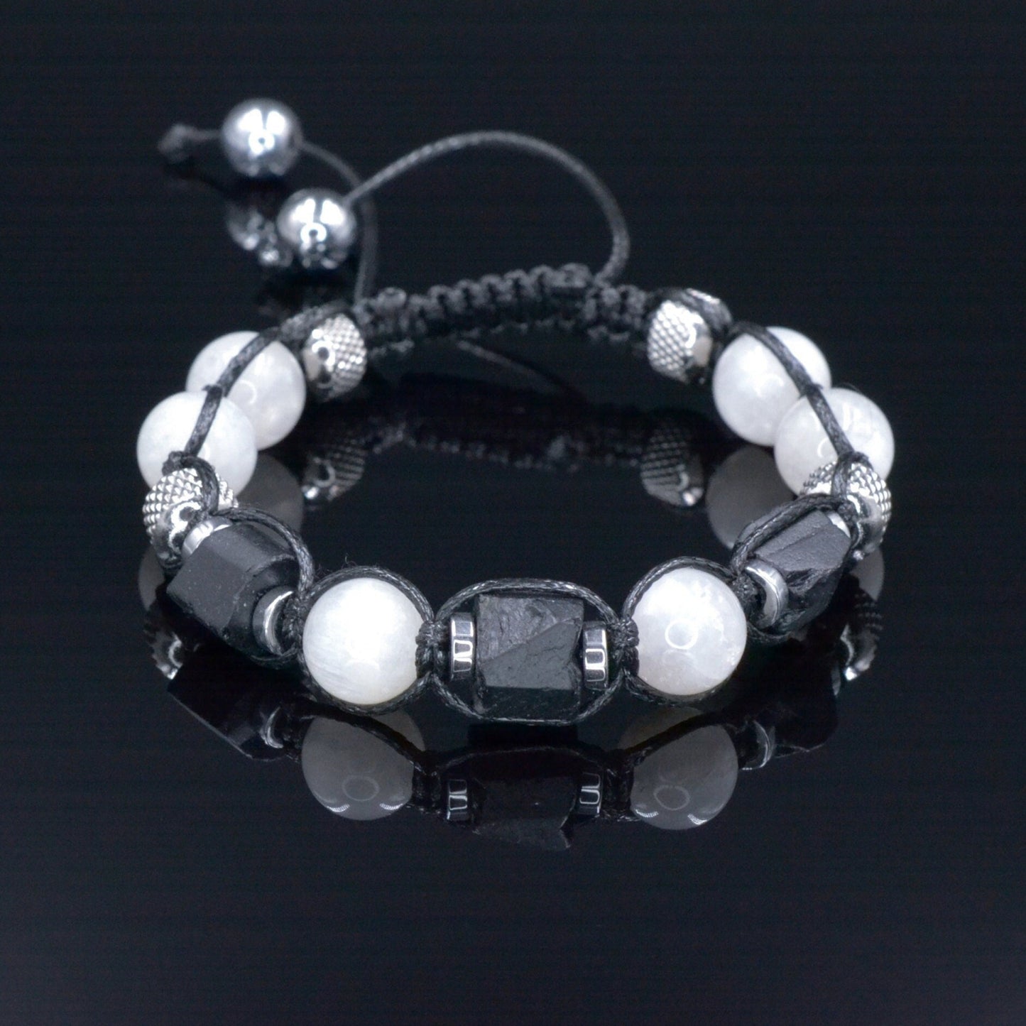 Men's Moonstone Braided Bracelet - Raw Tourmaline Steel Beads Bracelet - Gift for Men - Christmas Gift - Adjustable Macrame Bracelet for Men- Birthstone Bracelet - Gemstone Bracelet Men - Chakra Bracelet - Macrame Bracelet - Healing Bracelet - Valinde - Shamballa Bracelet - Birthstone Bracelet - Gemstone Bracelet Men - Chakra Bracelet - Macrame Bracelet - Healing Bracelet - Valinde