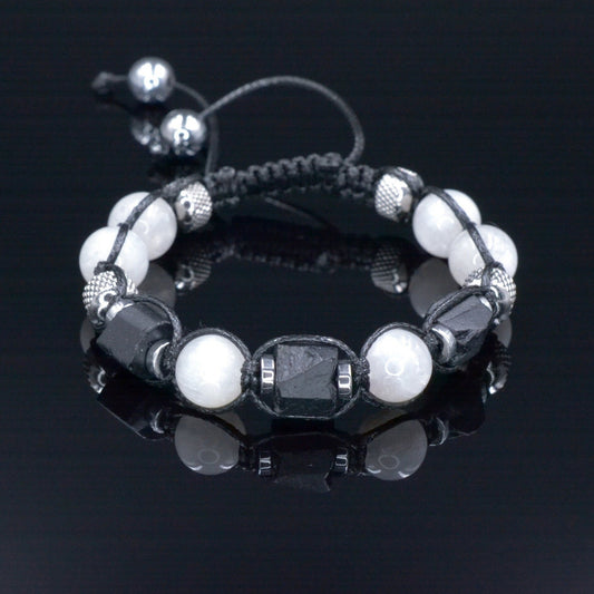 Men's Moonstone Braided Bracelet - Raw Tourmaline Steel Beads Bracelet - Gift for Men - Christmas Gift - Adjustable Macrame Bracelet for Men- Birthstone Bracelet - Gemstone Bracelet Men - Chakra Bracelet - Macrame Bracelet - Healing Bracelet - Valinde - Shamballa Bracelet - Birthstone Bracelet - Gemstone Bracelet Men - Chakra Bracelet - Macrame Bracelet - Healing Bracelet - Valinde