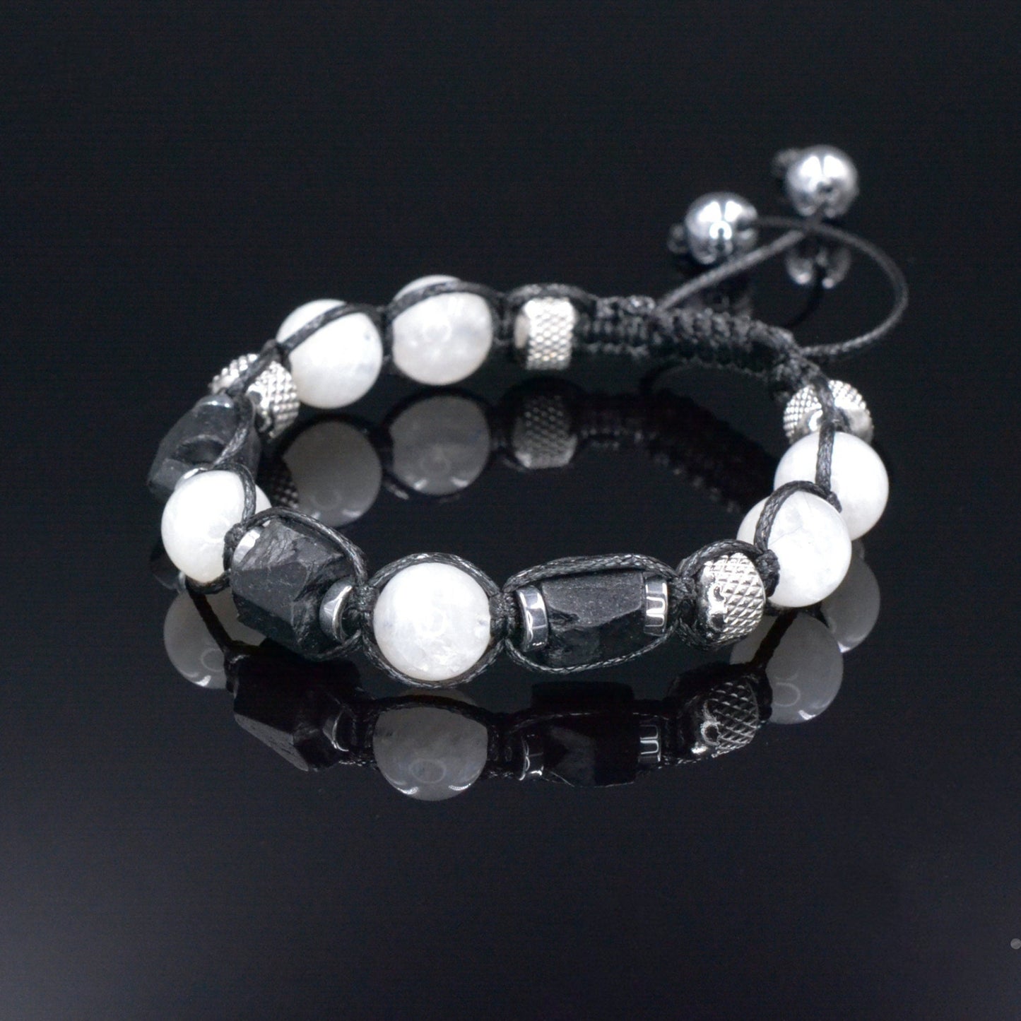 Men's Moonstone Braided Bracelet - Raw Tourmaline Steel Beads Bracelet - Gift for Men - Christmas Gift - Adjustable Macrame Bracelet for Men- Birthstone Bracelet - Gemstone Bracelet Men - Chakra Bracelet - Macrame Bracelet - Healing Bracelet - Valinde - Shamballa Bracelet - Birthstone Bracelet - Gemstone Bracelet Men - Chakra Bracelet - Macrame Bracelet - Healing Bracelet - Valinde