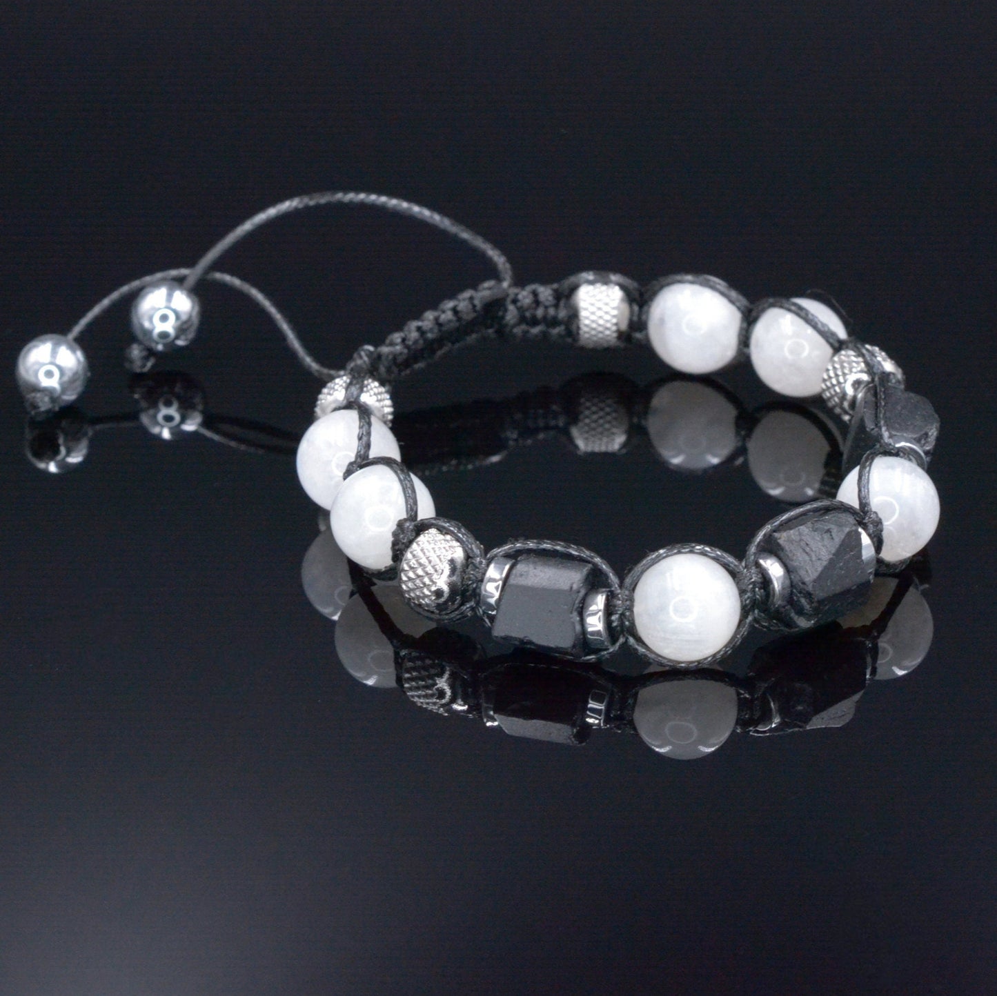 Men's Moonstone Braided Bracelet - Raw Tourmaline Steel Beads Bracelet - Gift for Men - Christmas Gift - Adjustable Macrame Bracelet for Men- Birthstone Bracelet - Gemstone Bracelet Men - Chakra Bracelet - Macrame Bracelet - Healing Bracelet - Valinde - Shamballa Bracelet - Birthstone Bracelet - Gemstone Bracelet Men - Chakra Bracelet - Macrame Bracelet - Healing Bracelet - Valinde