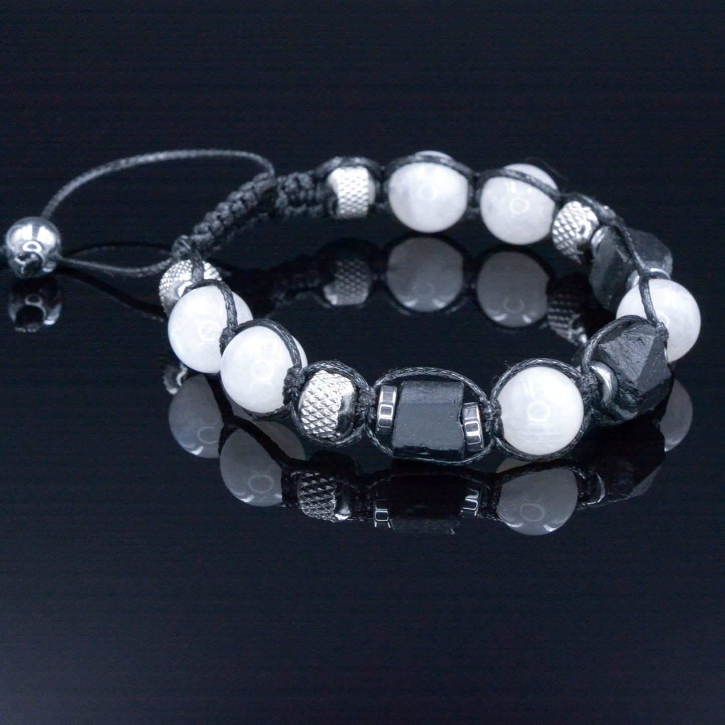Men's Moonstone Braided Bracelet - Raw Tourmaline Steel Beads Bracelet - Gift for Men - Christmas Gift - Adjustable Macrame Bracelet for Men- Birthstone Bracelet - Gemstone Bracelet Men - Chakra Bracelet - Macrame Bracelet - Healing Bracelet - Valinde - Shamballa Bracelet - Birthstone Bracelet - Gemstone Bracelet Men - Chakra Bracelet - Macrame Bracelet - Healing Bracelet - Valinde