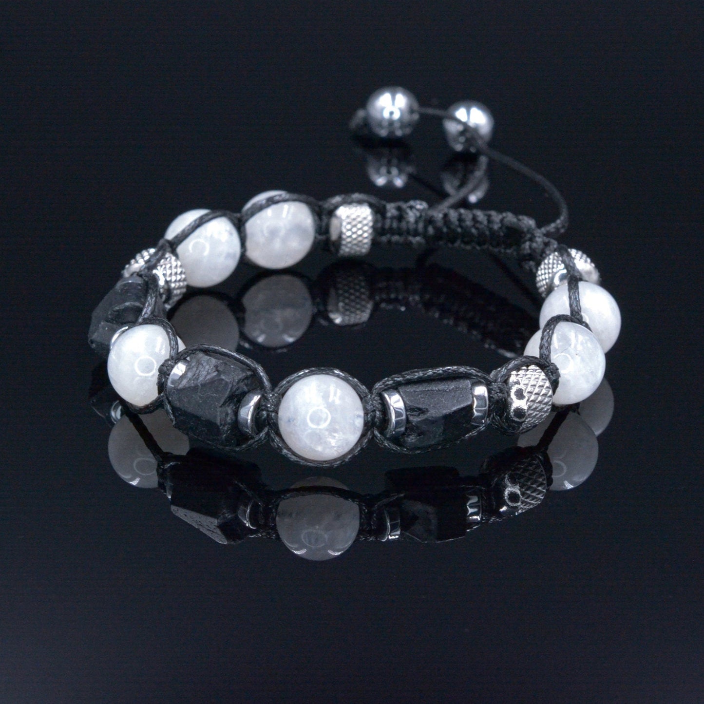 Men's Moonstone Braided Bracelet - Raw Tourmaline Steel Beads Bracelet - Gift for Men - Christmas Gift - Adjustable Macrame Bracelet for Men- Birthstone Bracelet - Gemstone Bracelet Men - Chakra Bracelet - Macrame Bracelet - Healing Bracelet - Valinde - Shamballa Bracelet - Birthstone Bracelet - Gemstone Bracelet Men - Chakra Bracelet - Macrame Bracelet - Healing Bracelet - Valinde