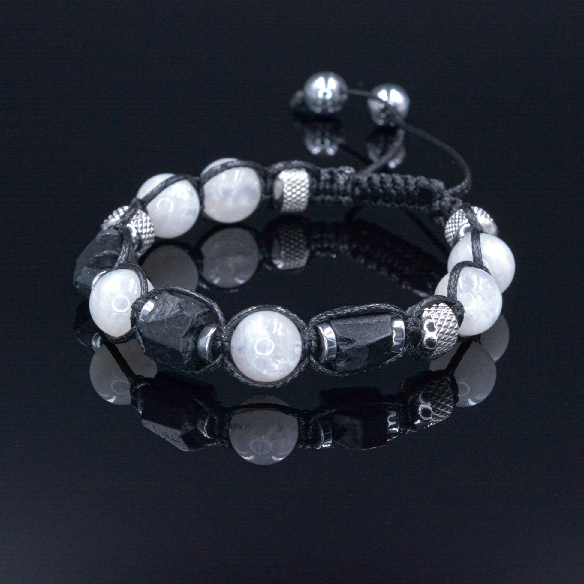 Men's Moonstone Braided Bracelet - Raw Tourmaline Steel Beads Bracelet - Gift for Men - Christmas Gift - Adjustable Macrame Bracelet for Men- Birthstone Bracelet - Gemstone Bracelet Men - Chakra Bracelet - Macrame Bracelet - Healing Bracelet - Valinde - Shamballa Bracelet - Birthstone Bracelet - Gemstone Bracelet Men - Chakra Bracelet - Macrame Bracelet - Healing Bracelet - Valinde