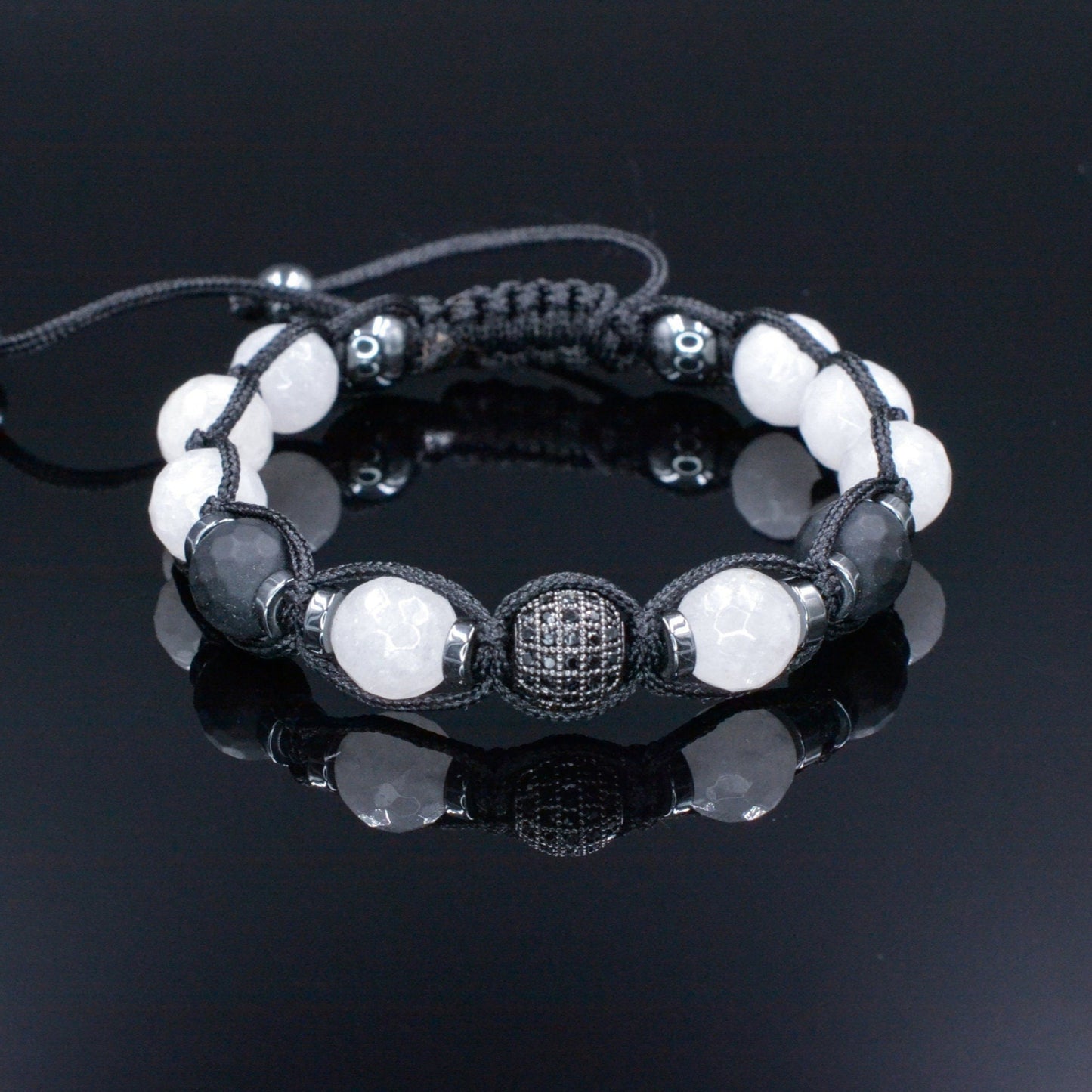 White Nephrite Bracelet - Men's Black Onyx Adjustable Bracelet - CZ Bracelet - Gift for Men Crystal Beads Bracelet Braided Macrame Bracelet - Shamballa Bracelet - Mantra Bracelet - Yoga Bracelet - Birthstone Bracelet - Gemstone Bracelet Men - Chakra Bracelet - Macrame Bracelet - Healing Bracelet - Gift for Father - Gift For Men - Valinde